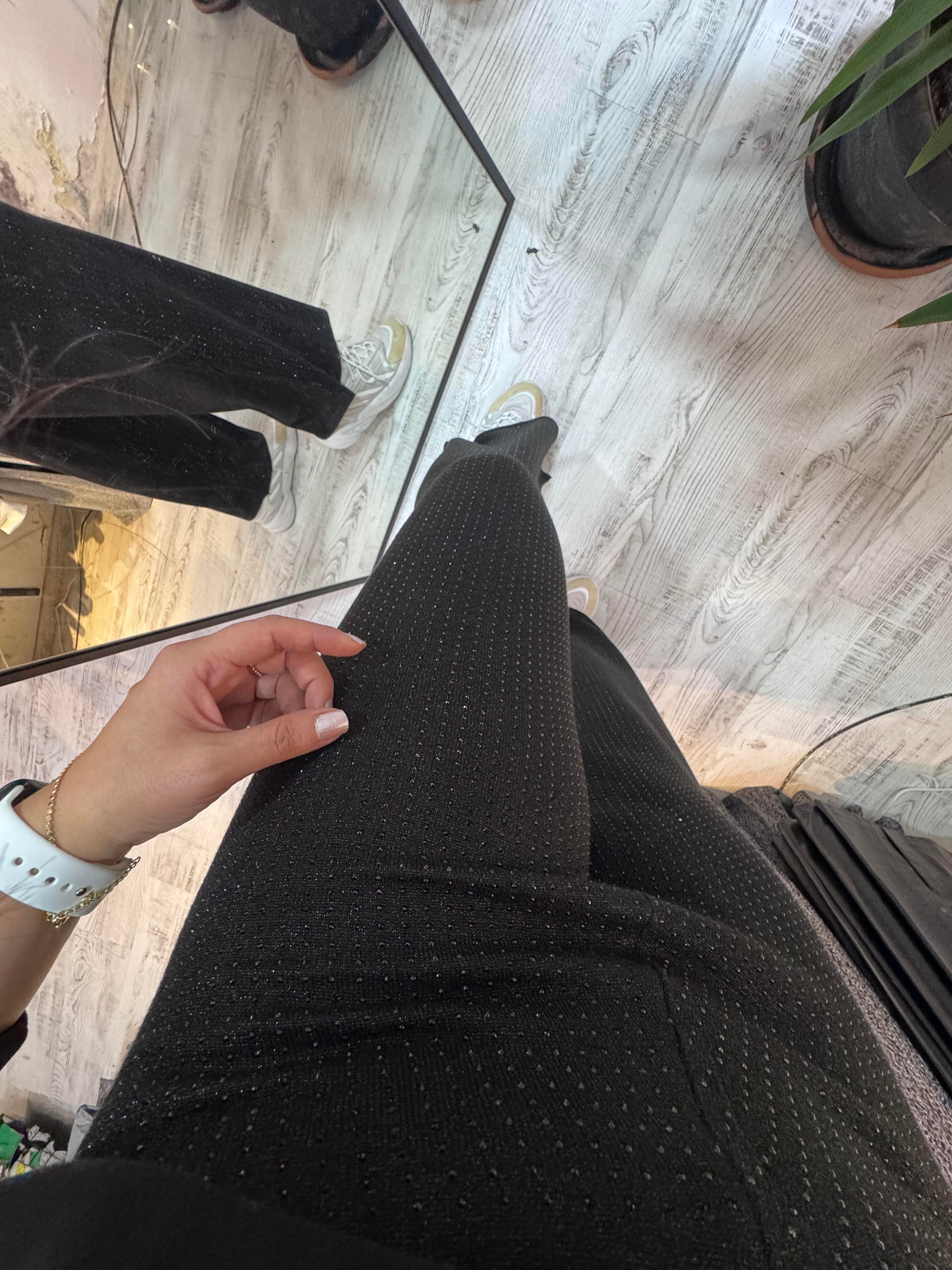 Taşlı Merserize Siyah Pantolon