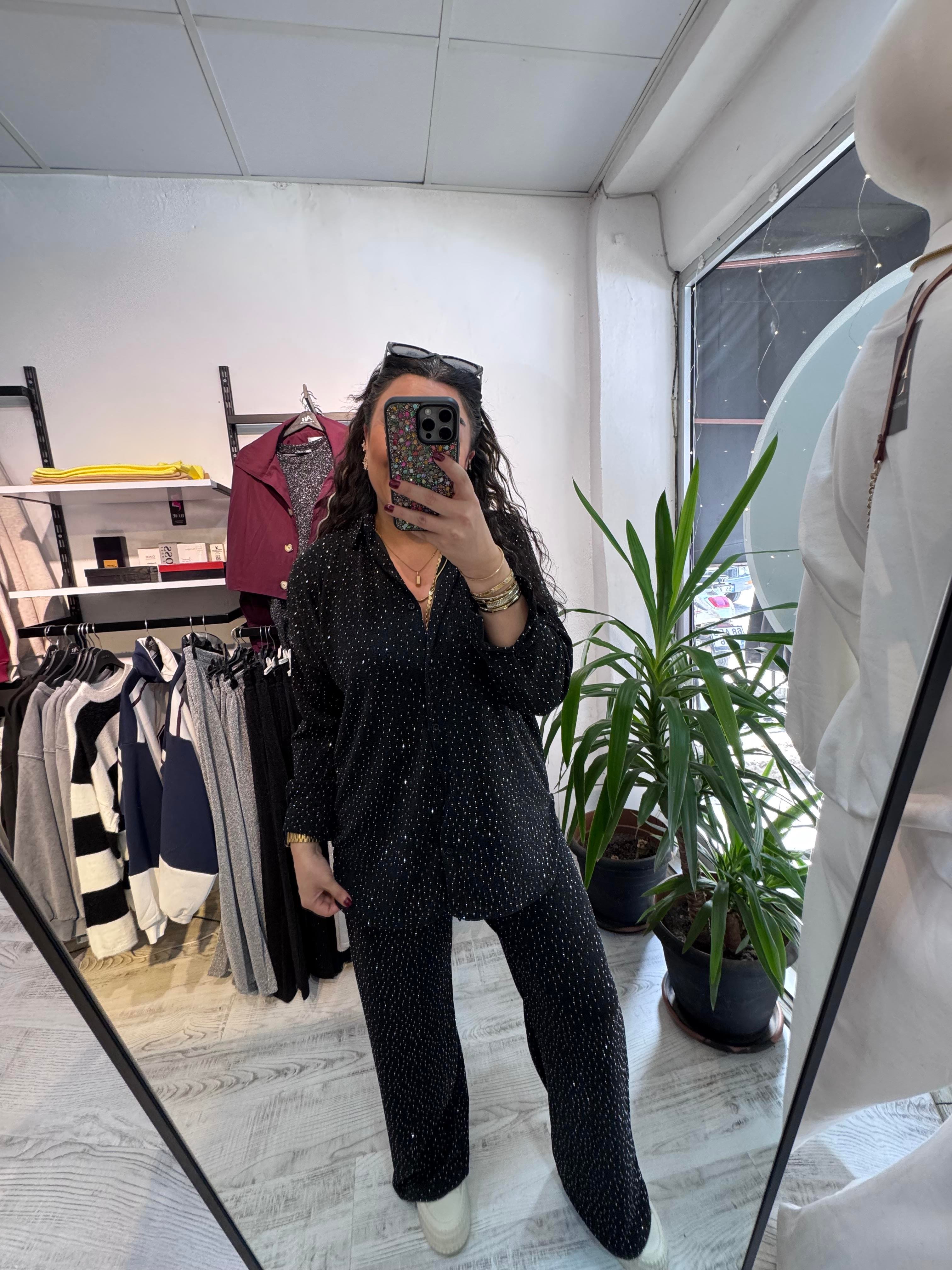 Taşlı Siyah Takım