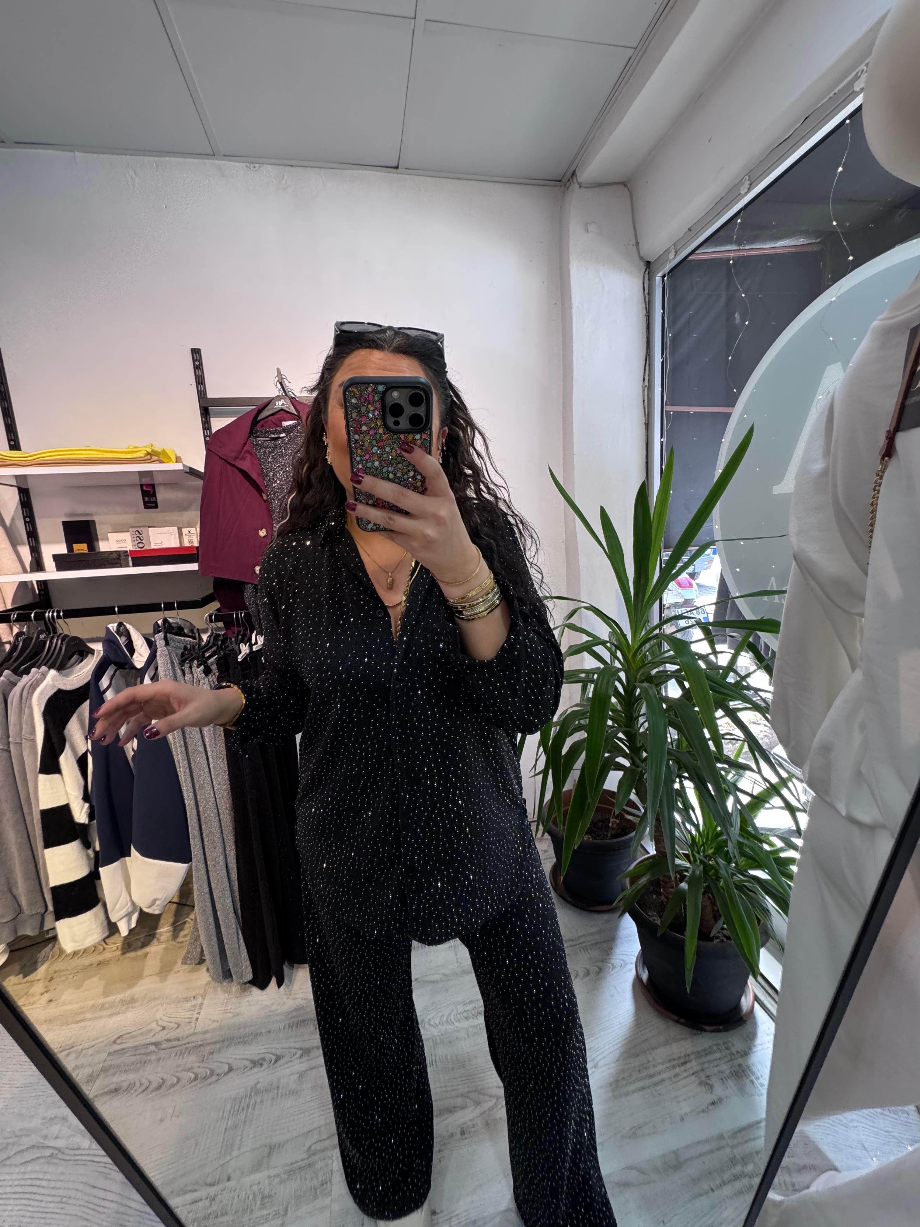 Taşlı Siyah Takım