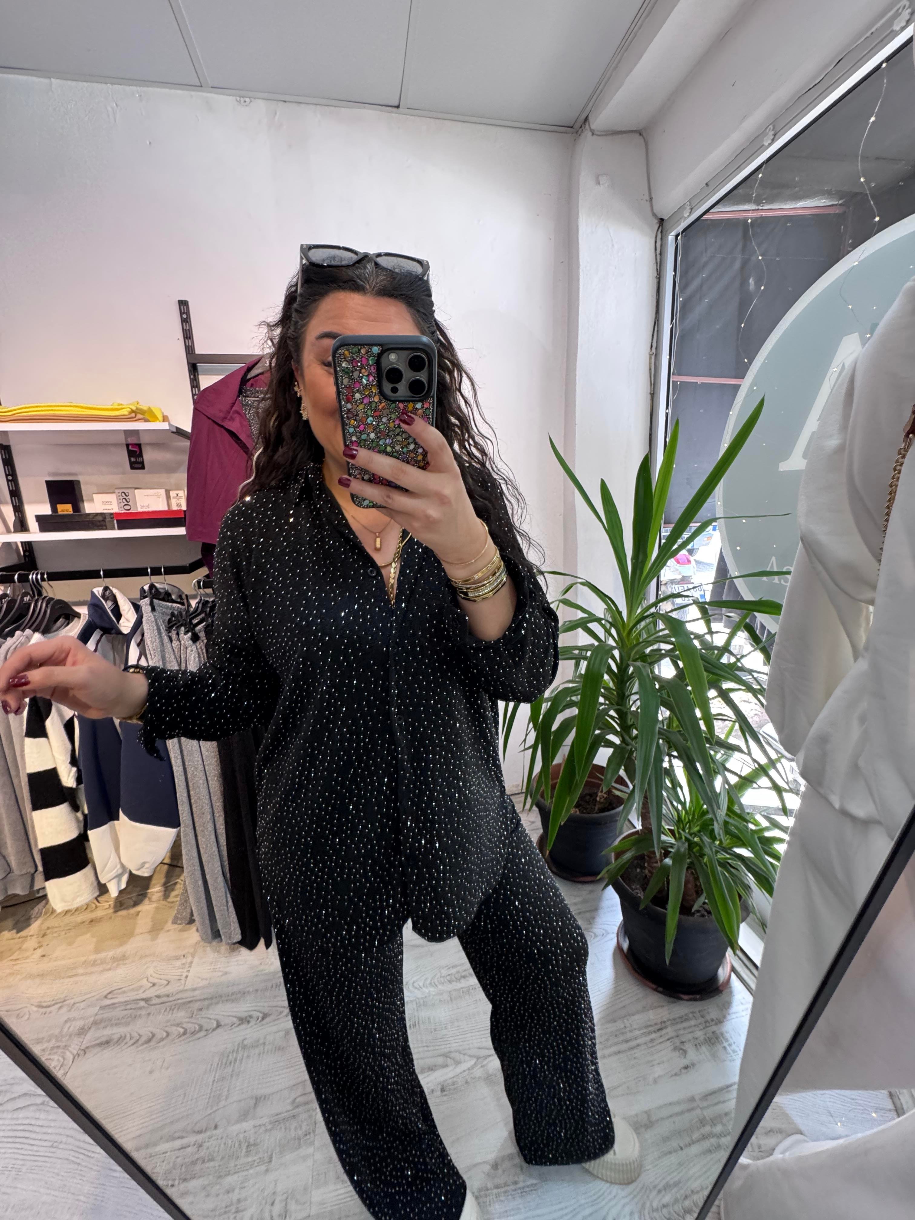 Taşlı Siyah Takım