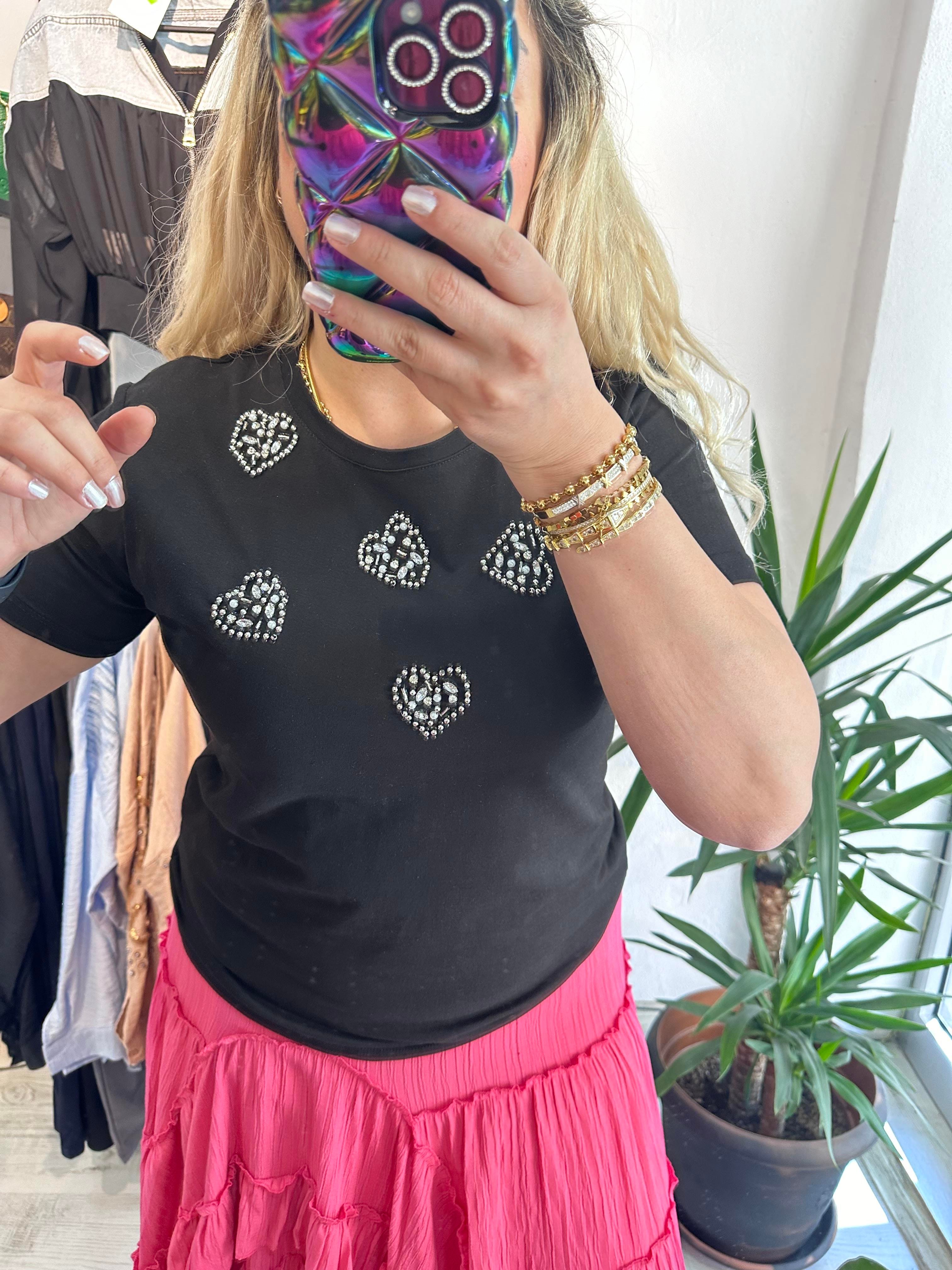 Taşlı Siyah Tshirt