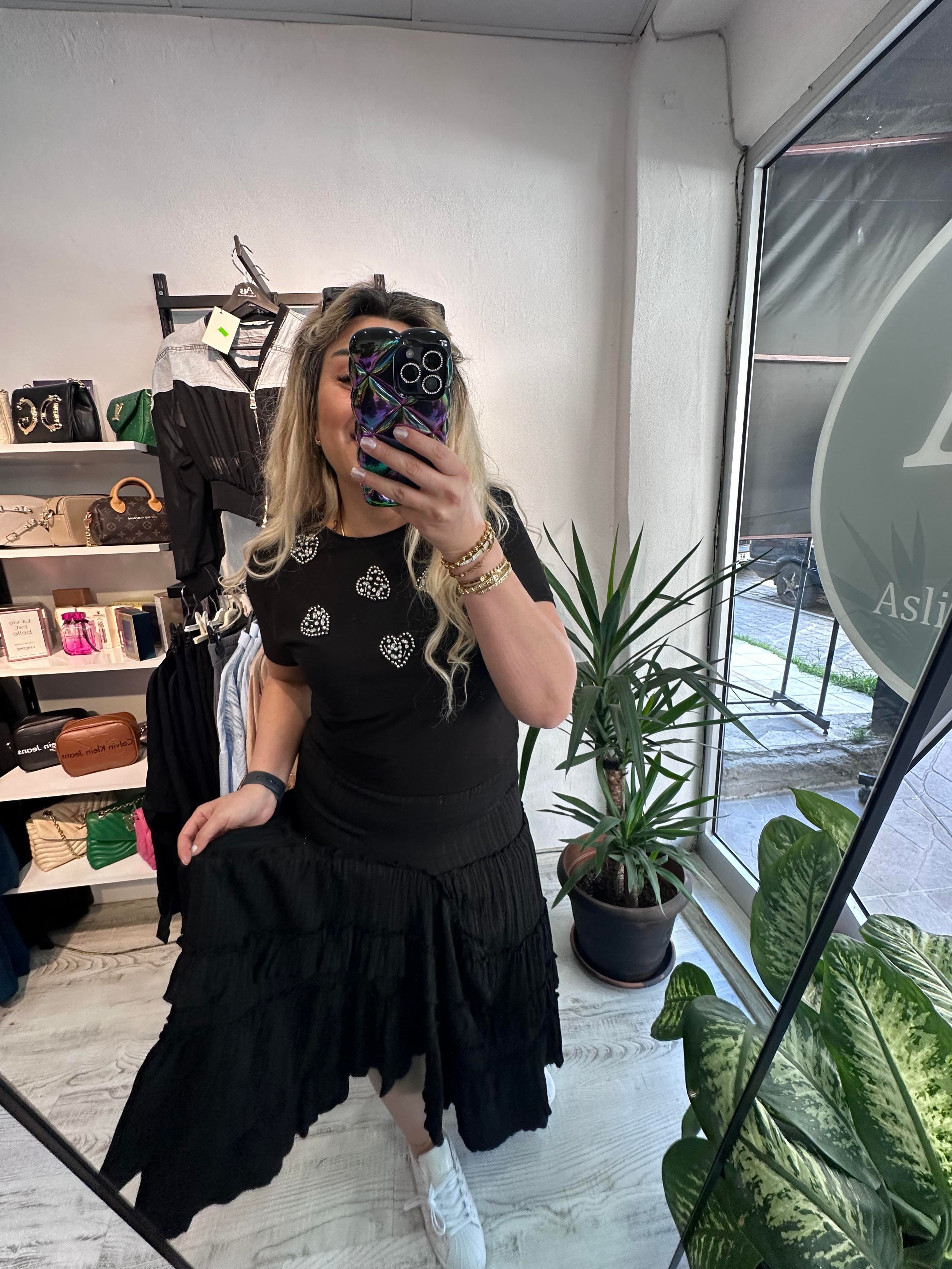 Taşlı Siyah Tshirt