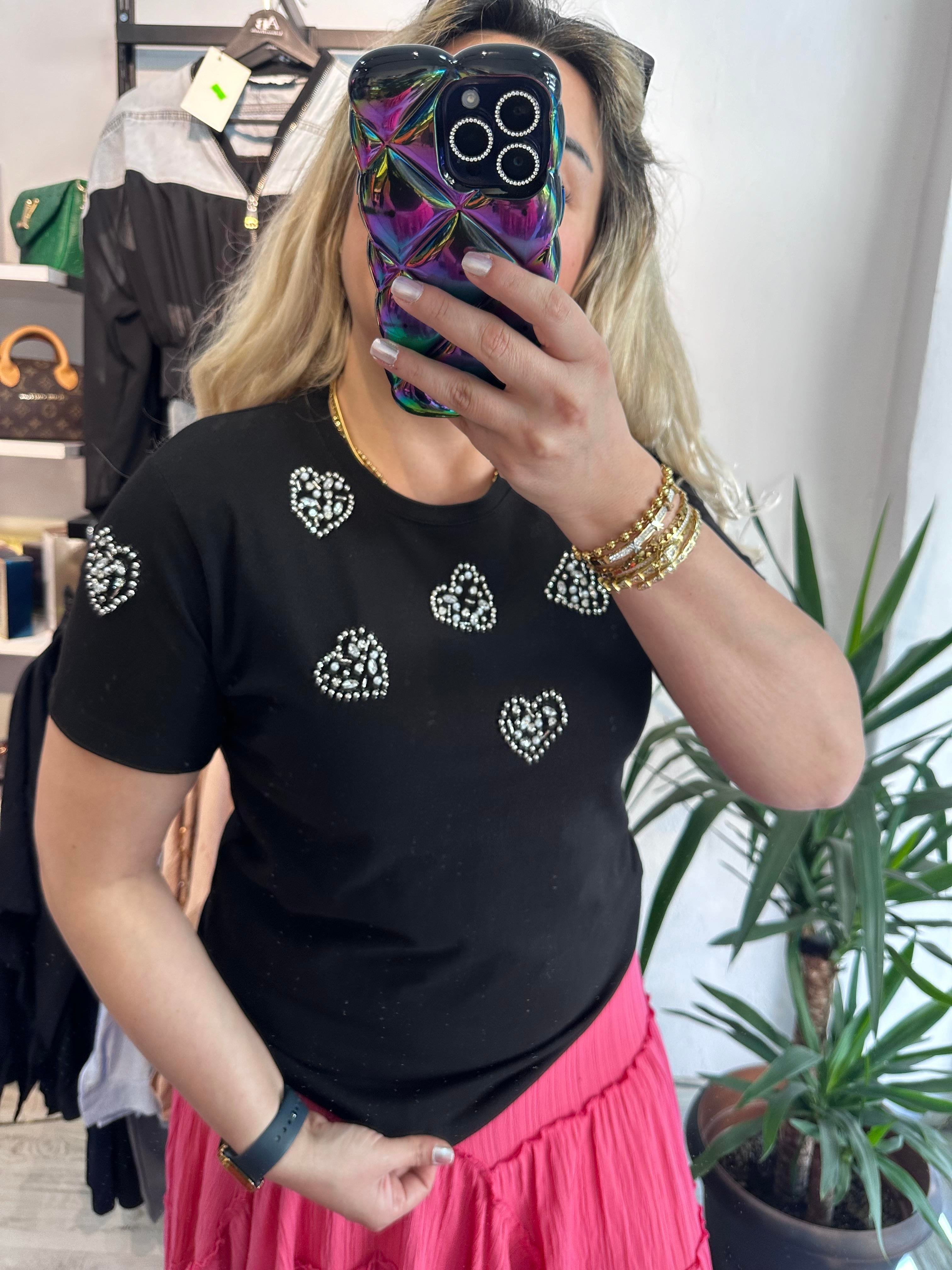 Taşlı Siyah Tshirt