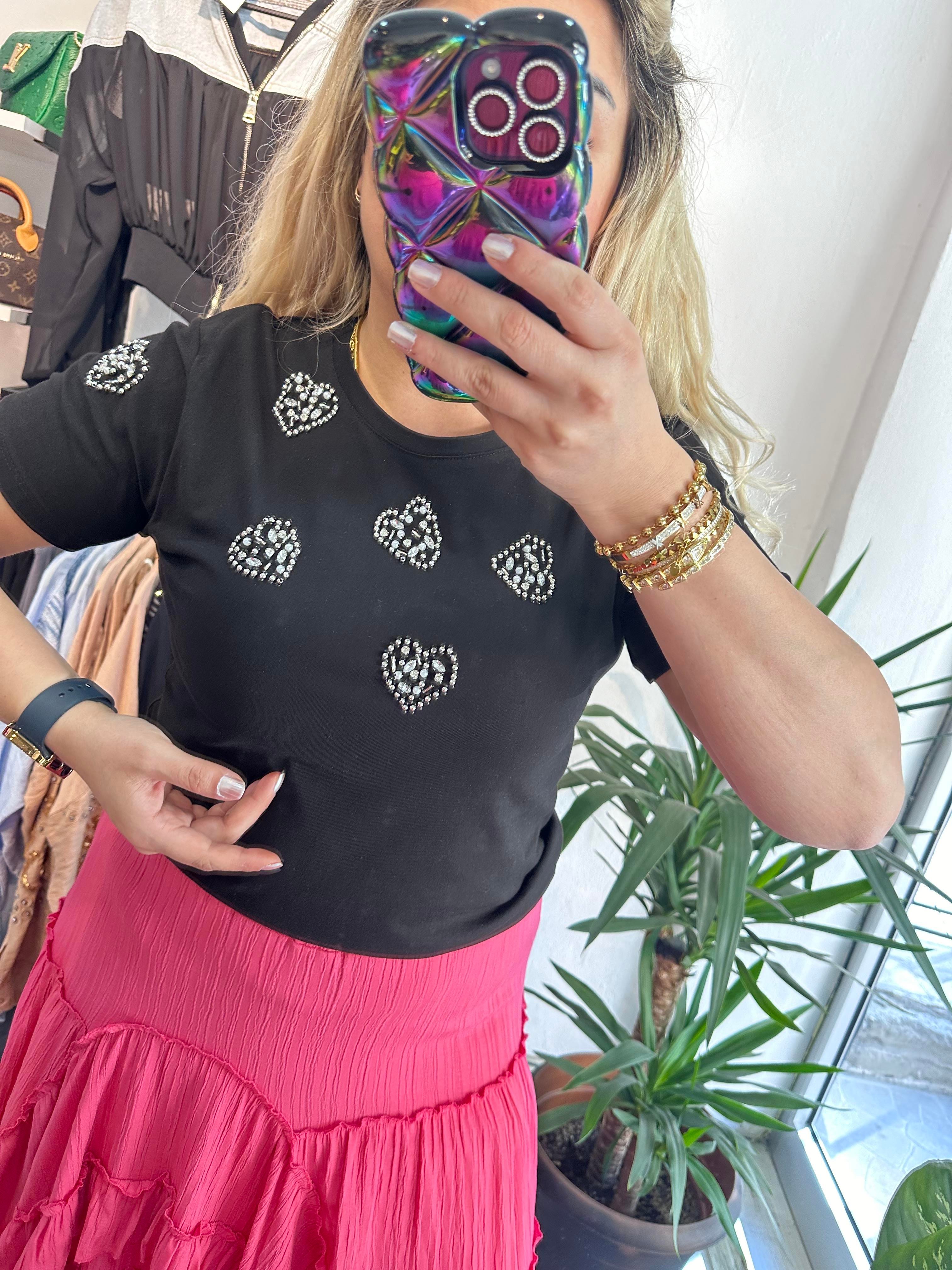 Taşlı Siyah Tshirt