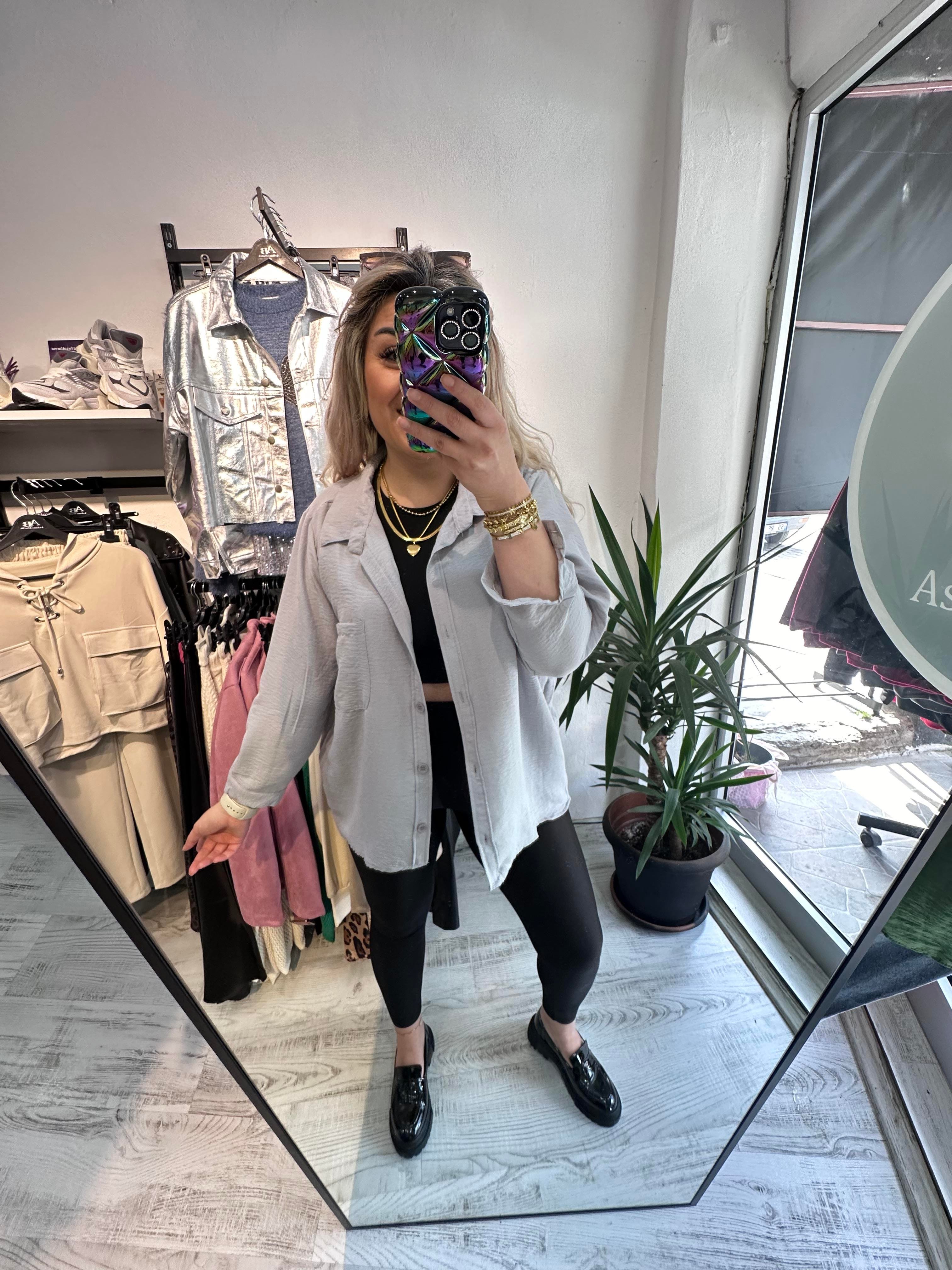 Tensel Kumaş Gri Gömlek