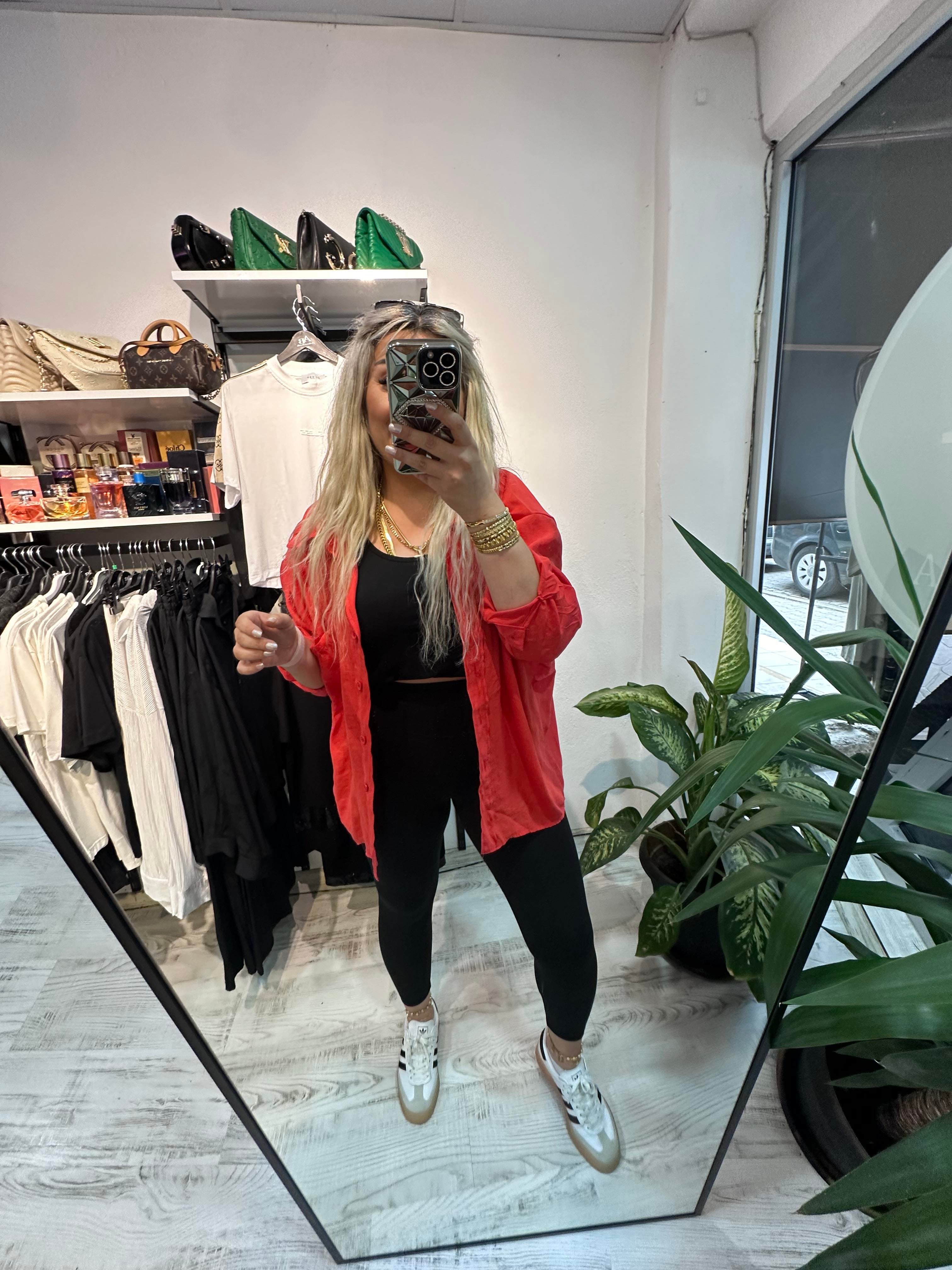 Tensel Kumaş Nar Çiçeği Gömlek