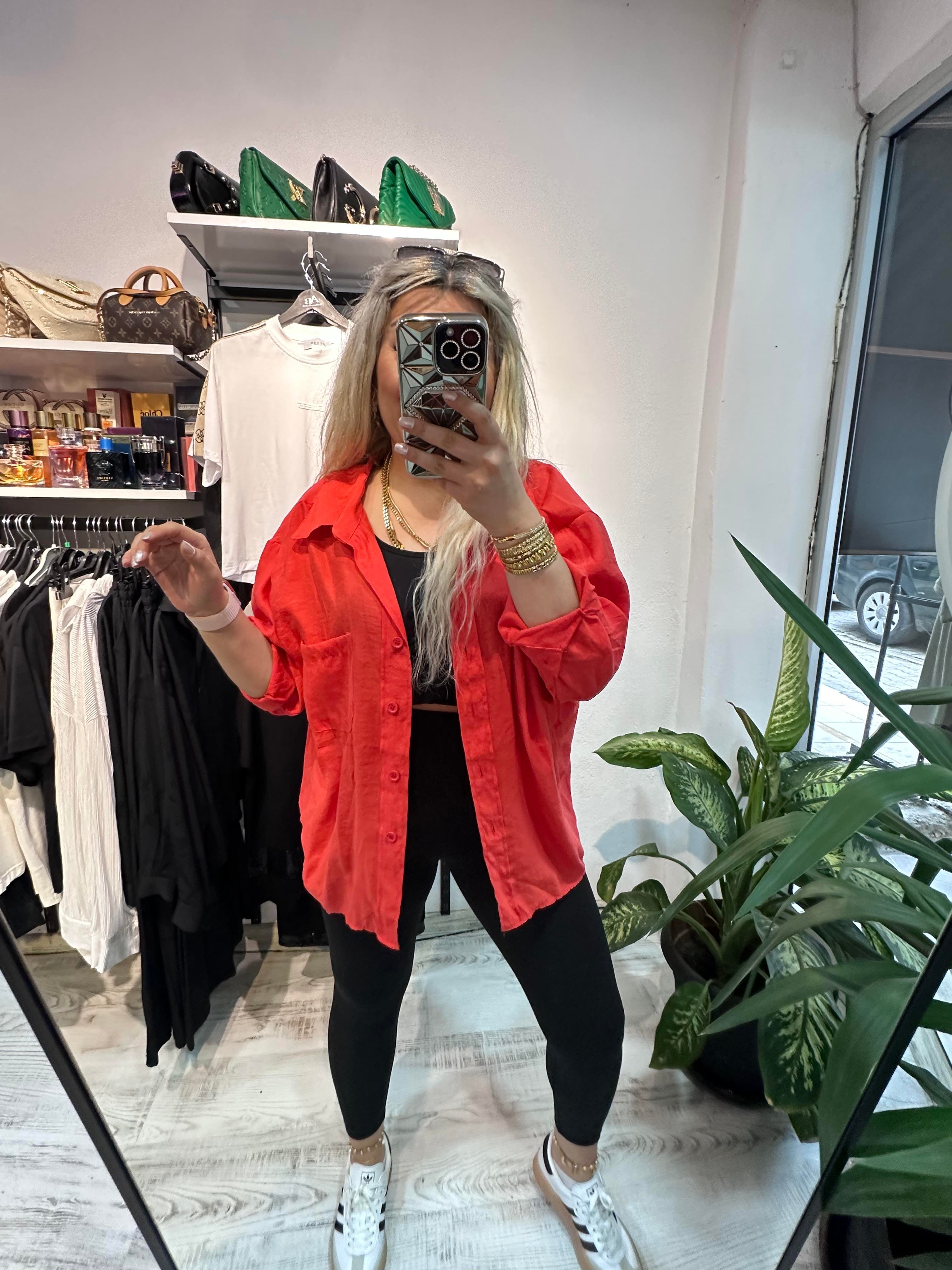 Tensel Kumaş Nar Çiçeği Gömlek