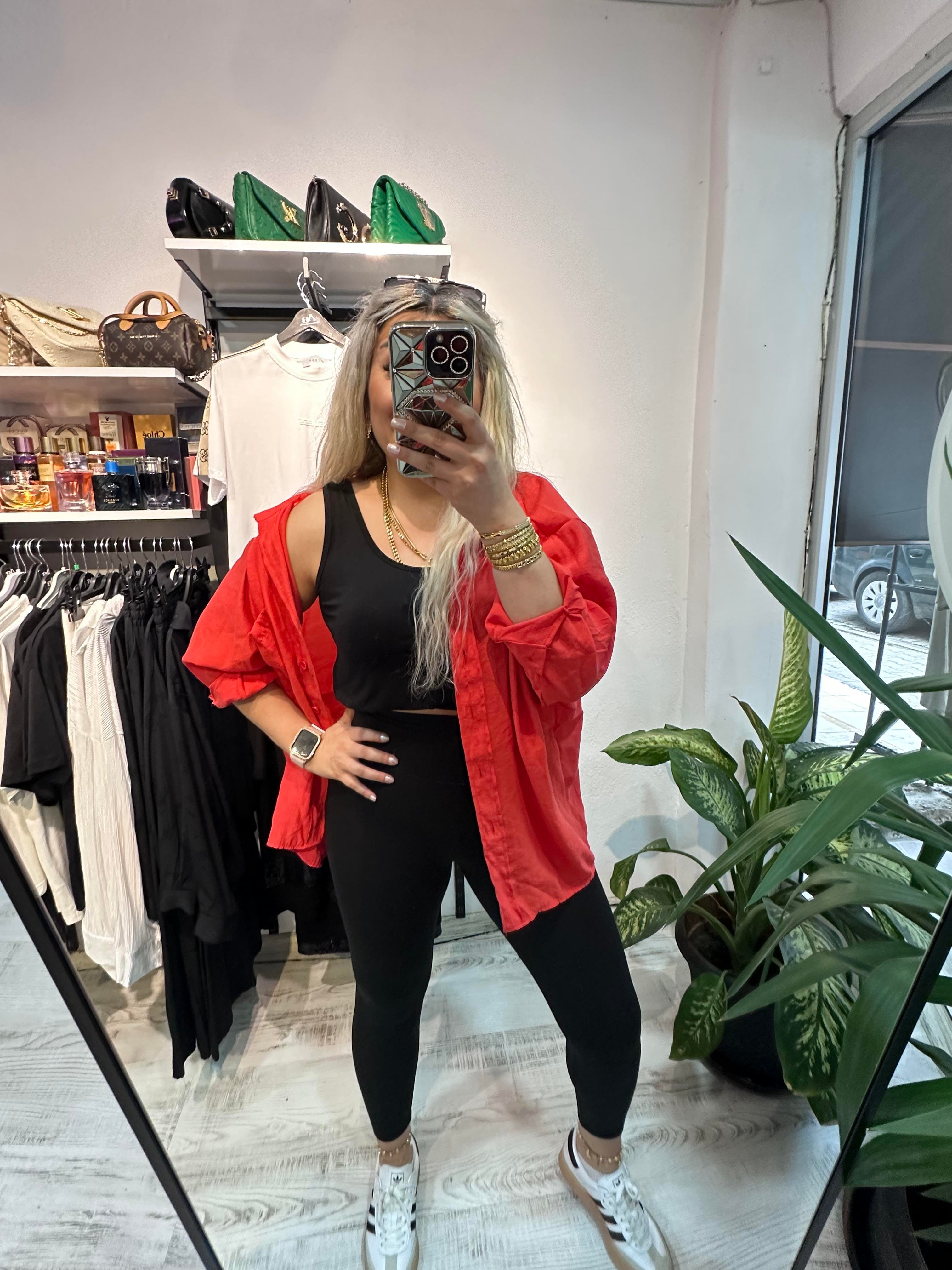 Tensel Kumaş Nar Çiçeği Gömlek