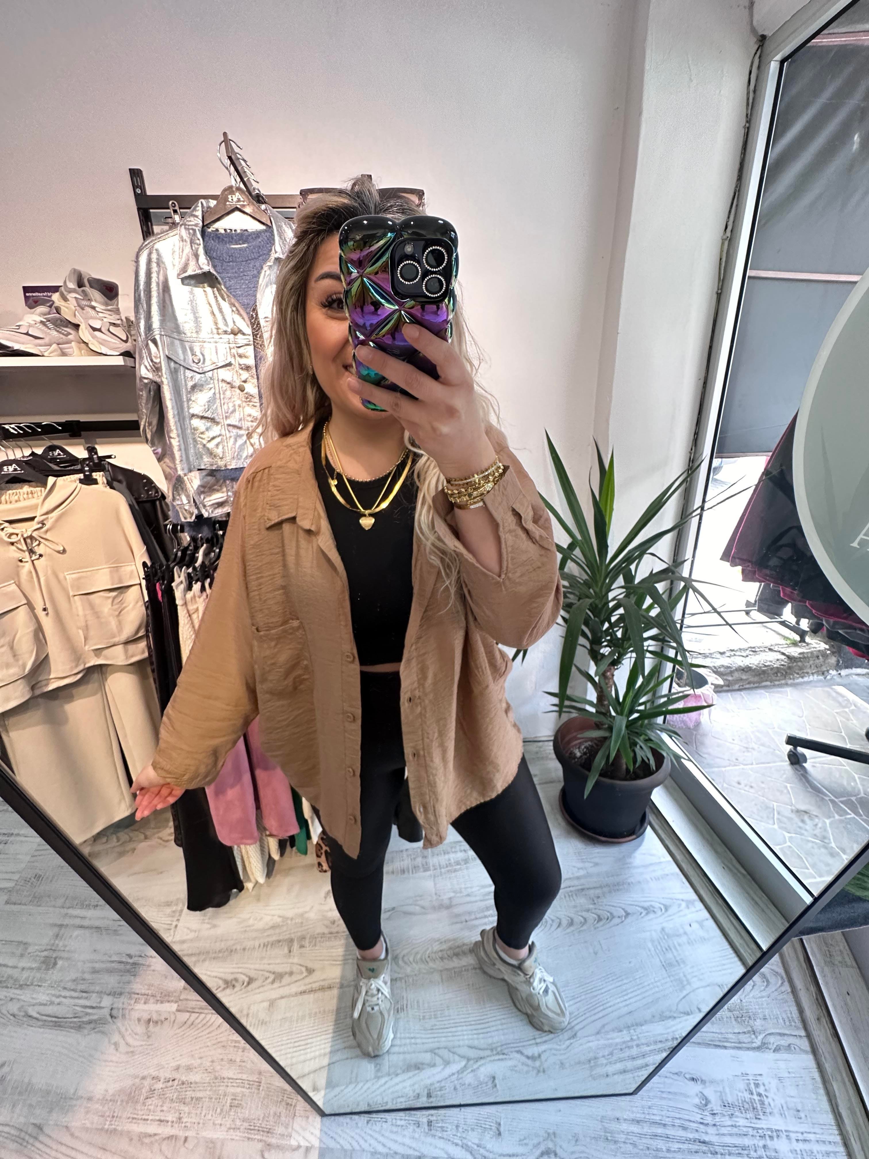 Tensel Kumaş Taba Gömlek