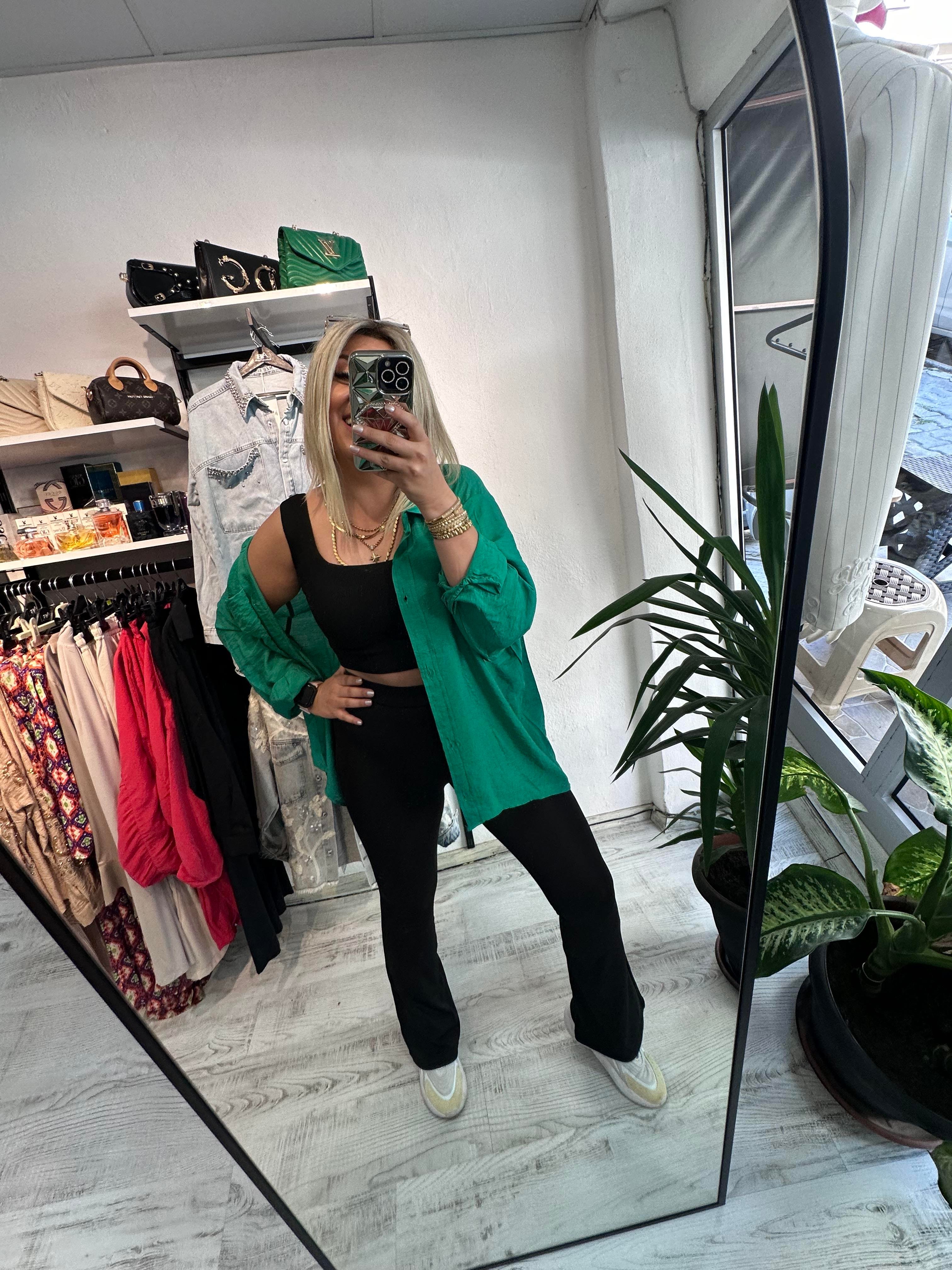 Tensel Kumaş Yeşil Gömlek