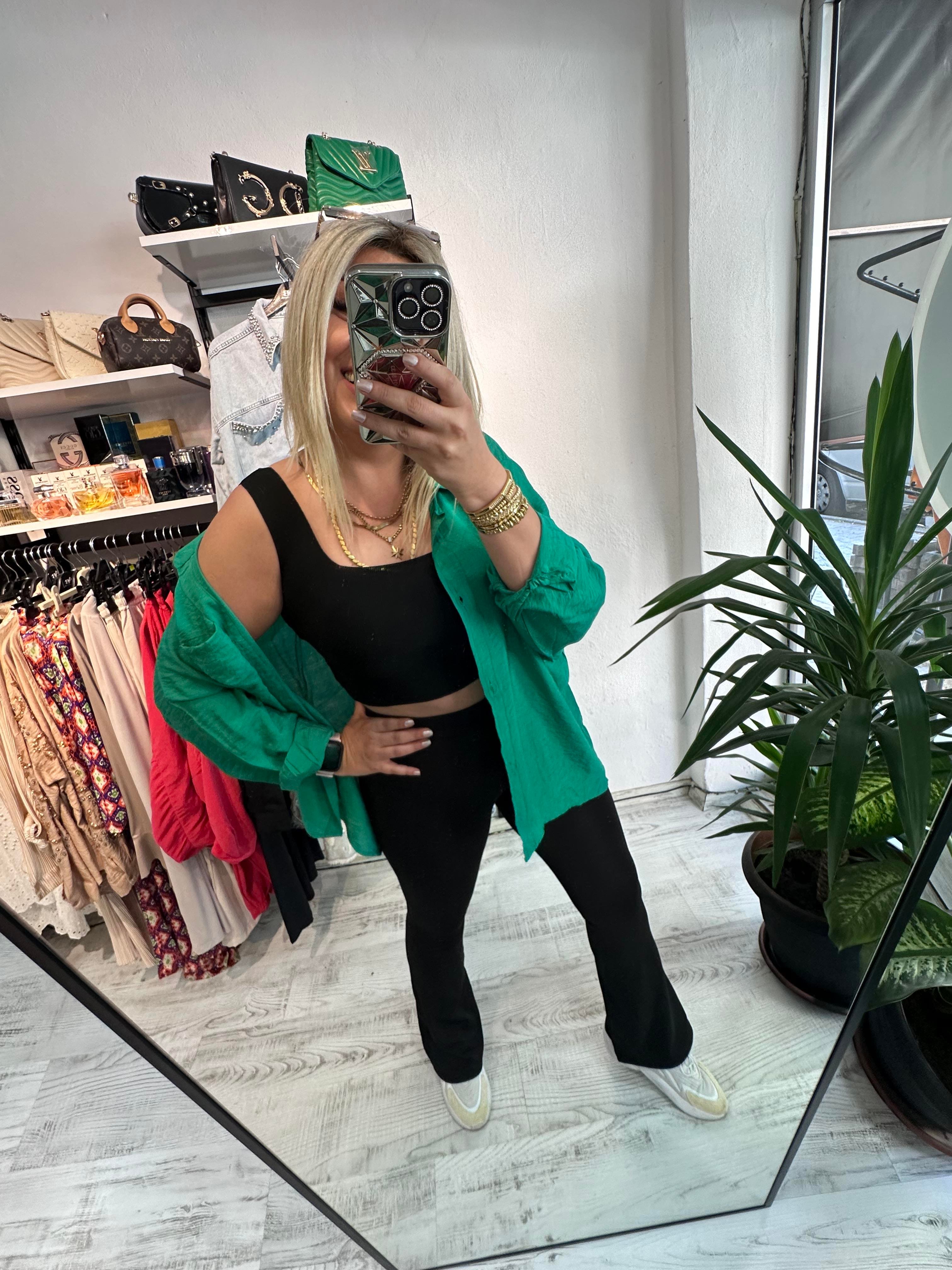 Tensel Kumaş Yeşil Gömlek