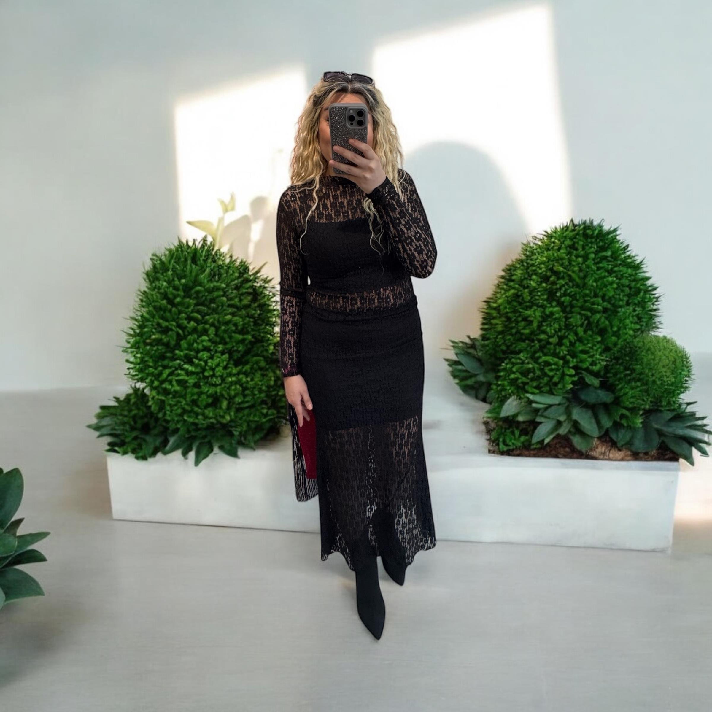 Transparan Astarlı Dantel Etek