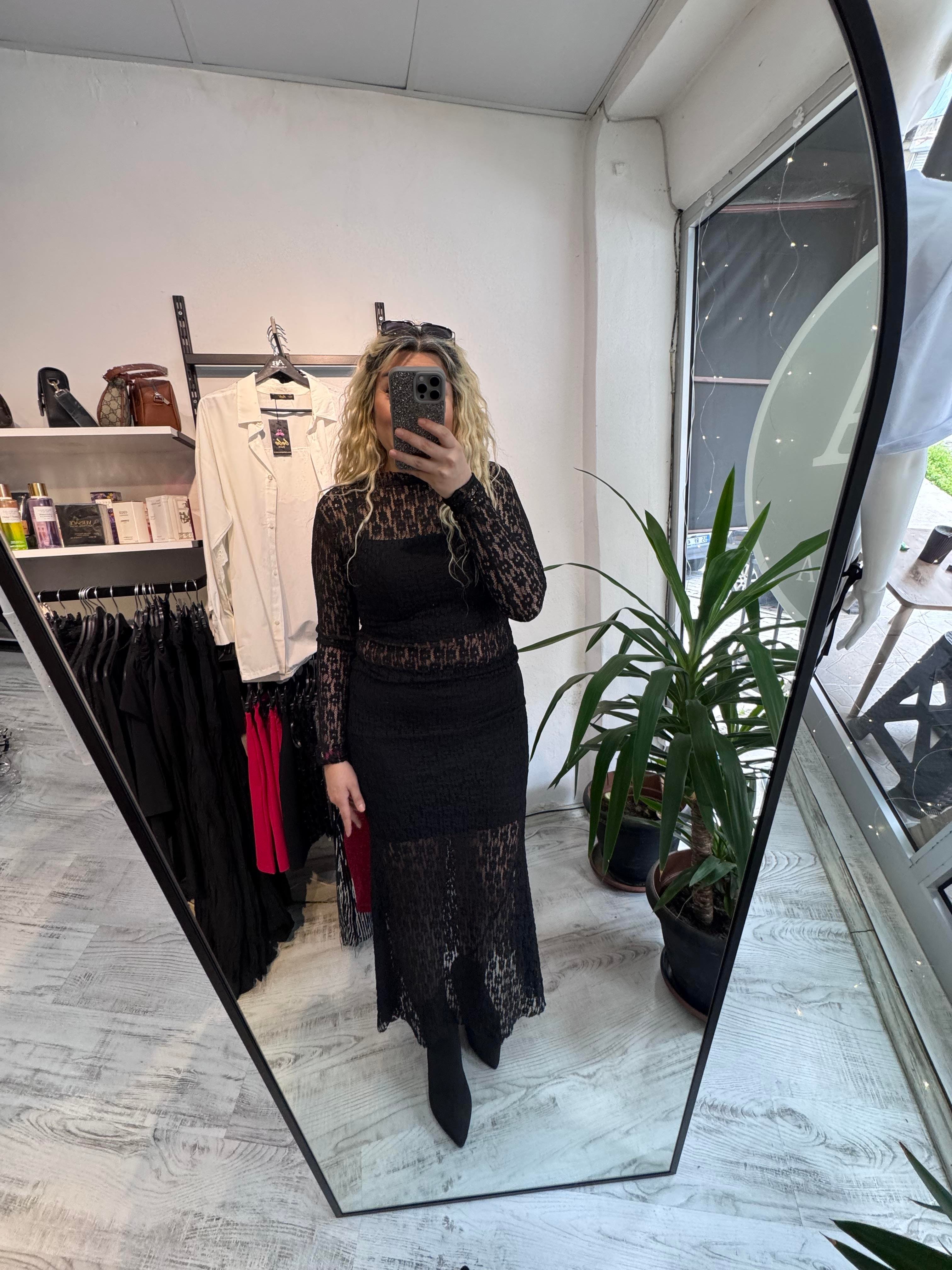 Transparan Astarlı Dantel Etek