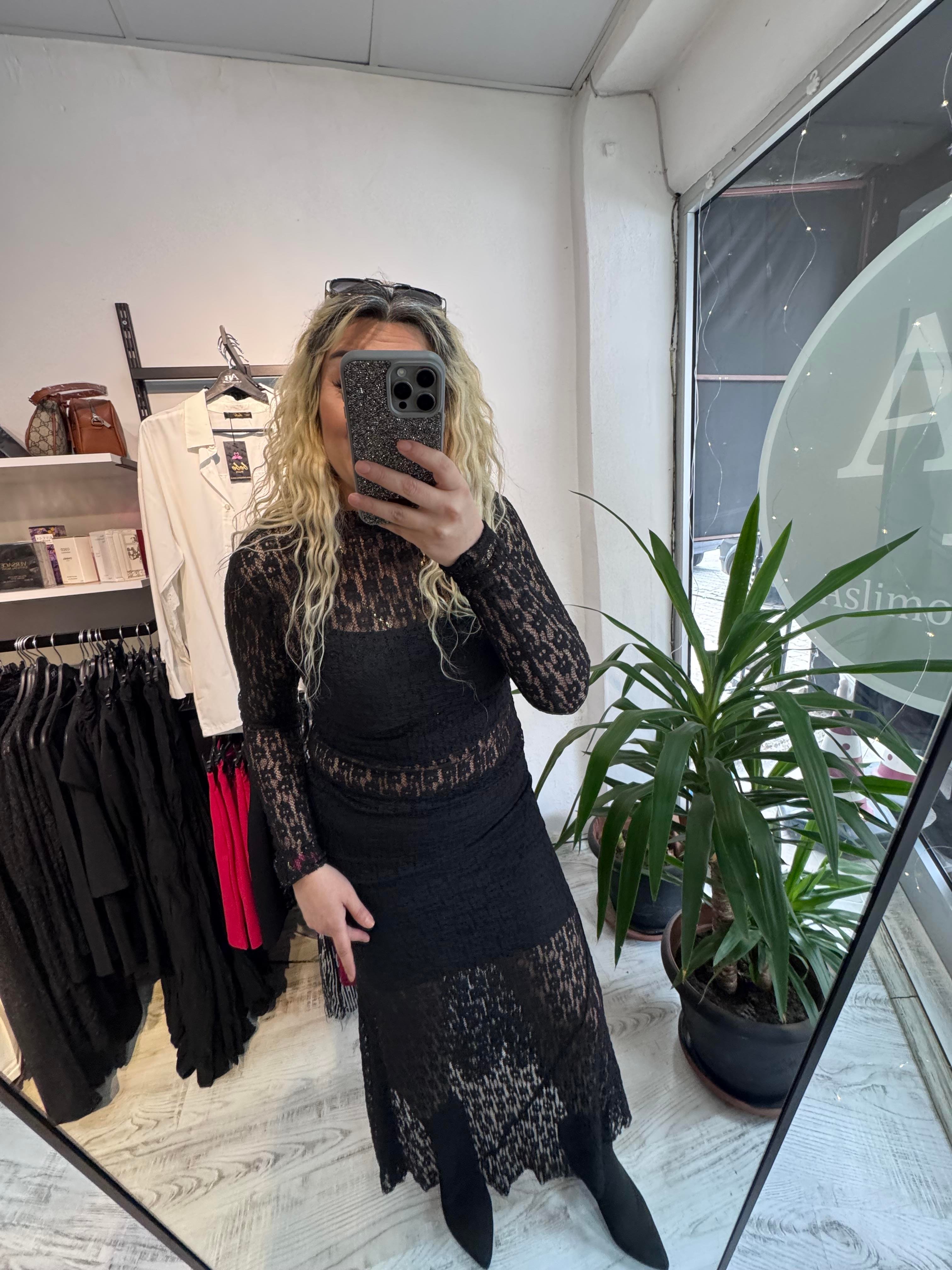 Transparan Astarlı Dantel Etek