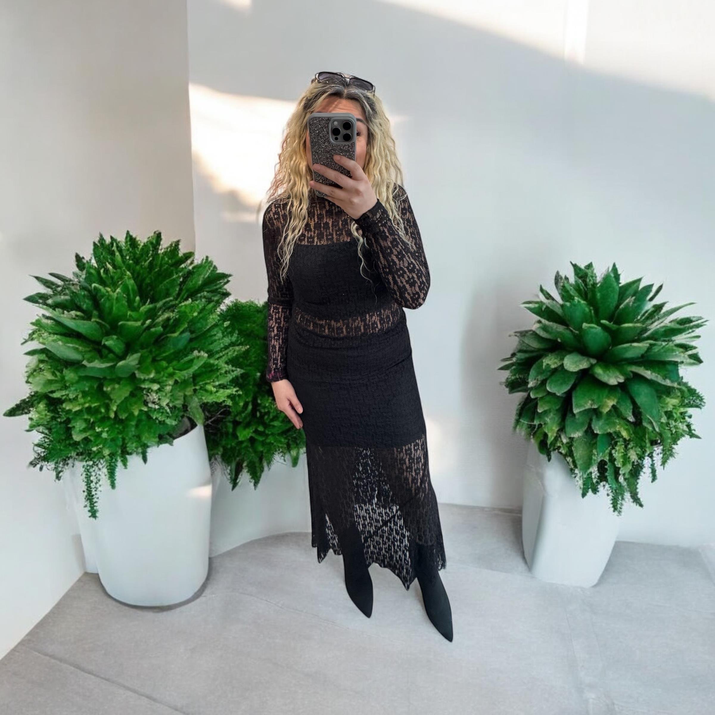 Transparan Astarlı Dantel Etek