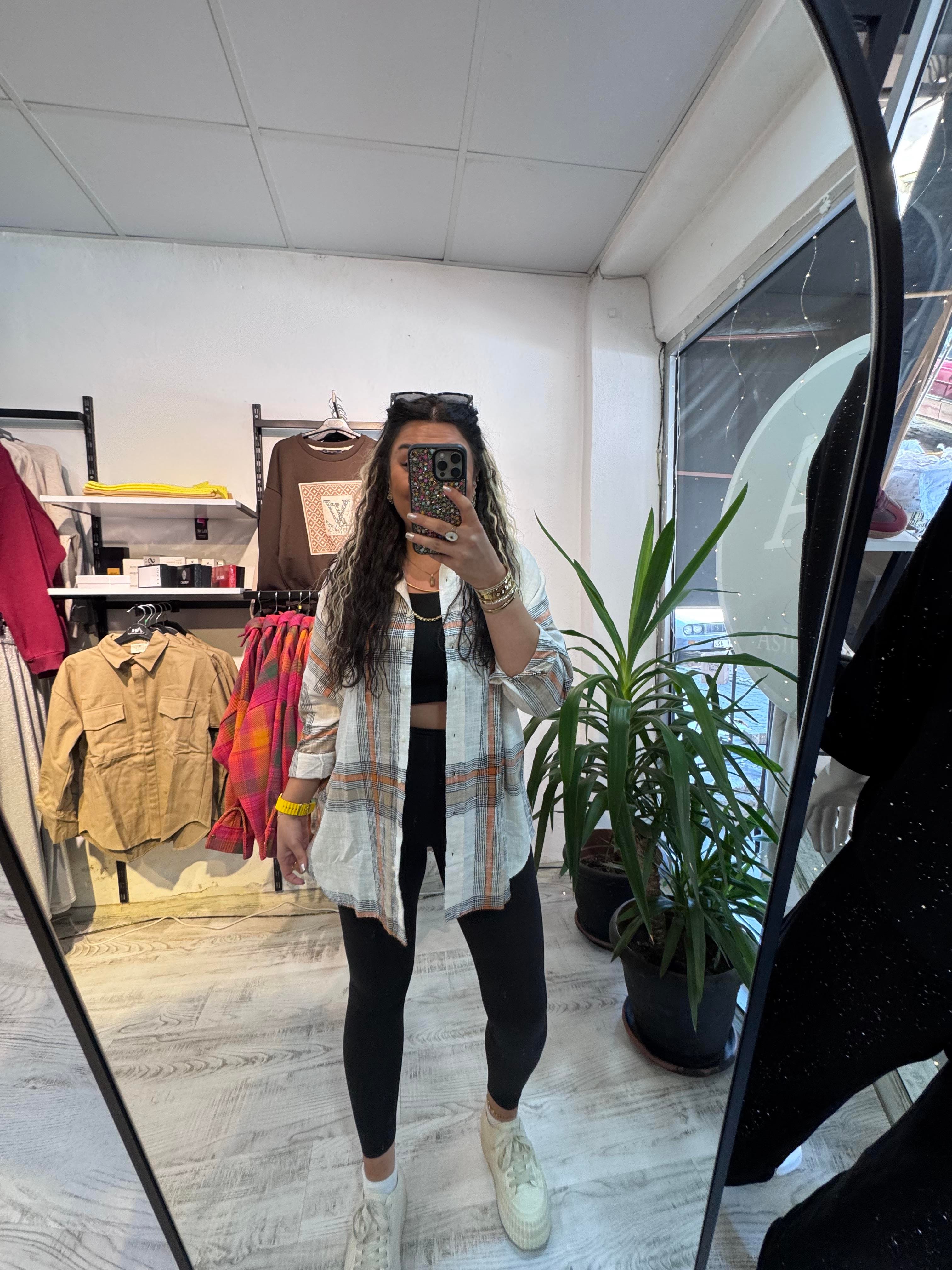 Turuncu Siyah Kareli Ekose Gömlek