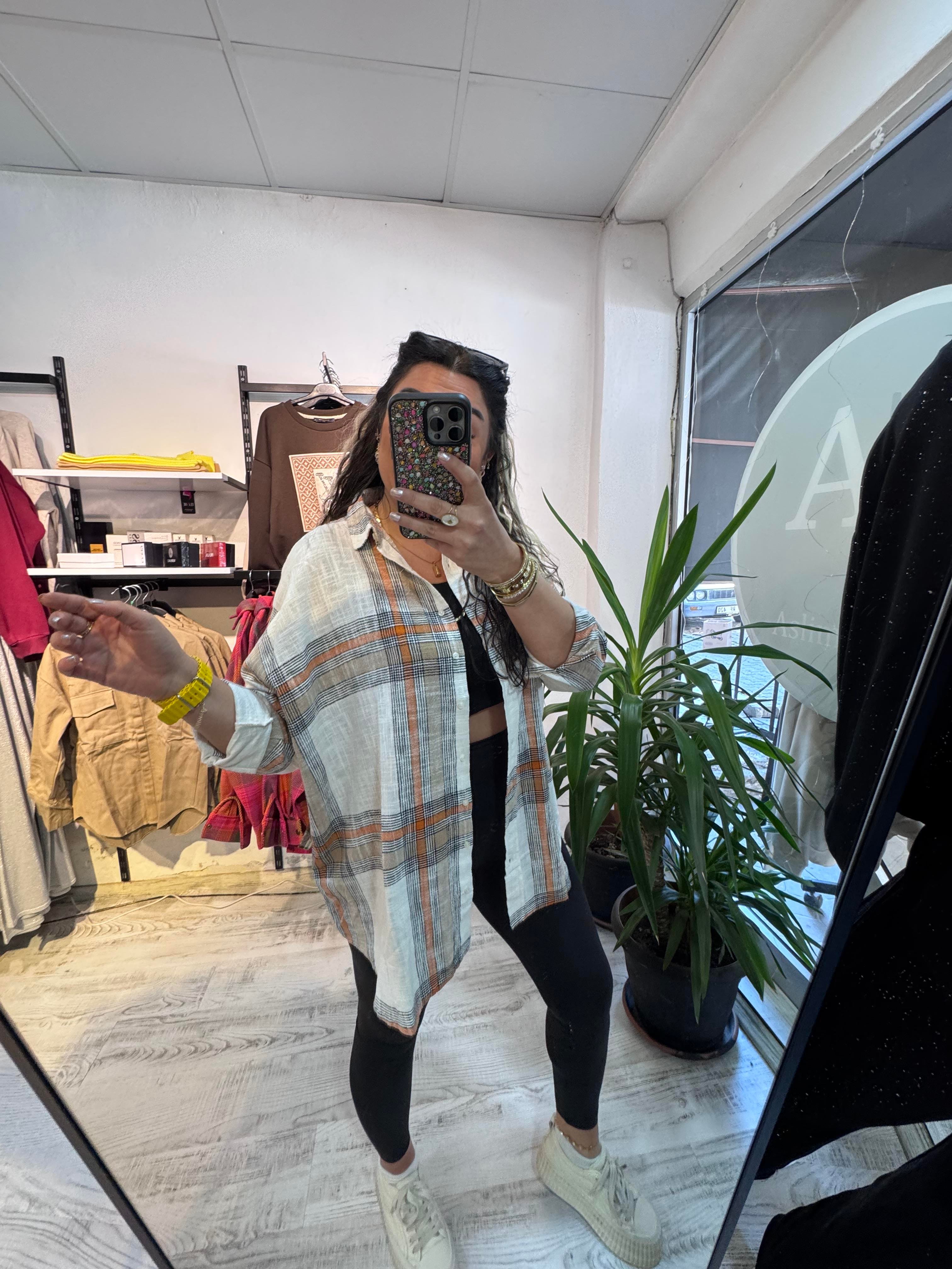 Turuncu Siyah Kareli Ekose Gömlek