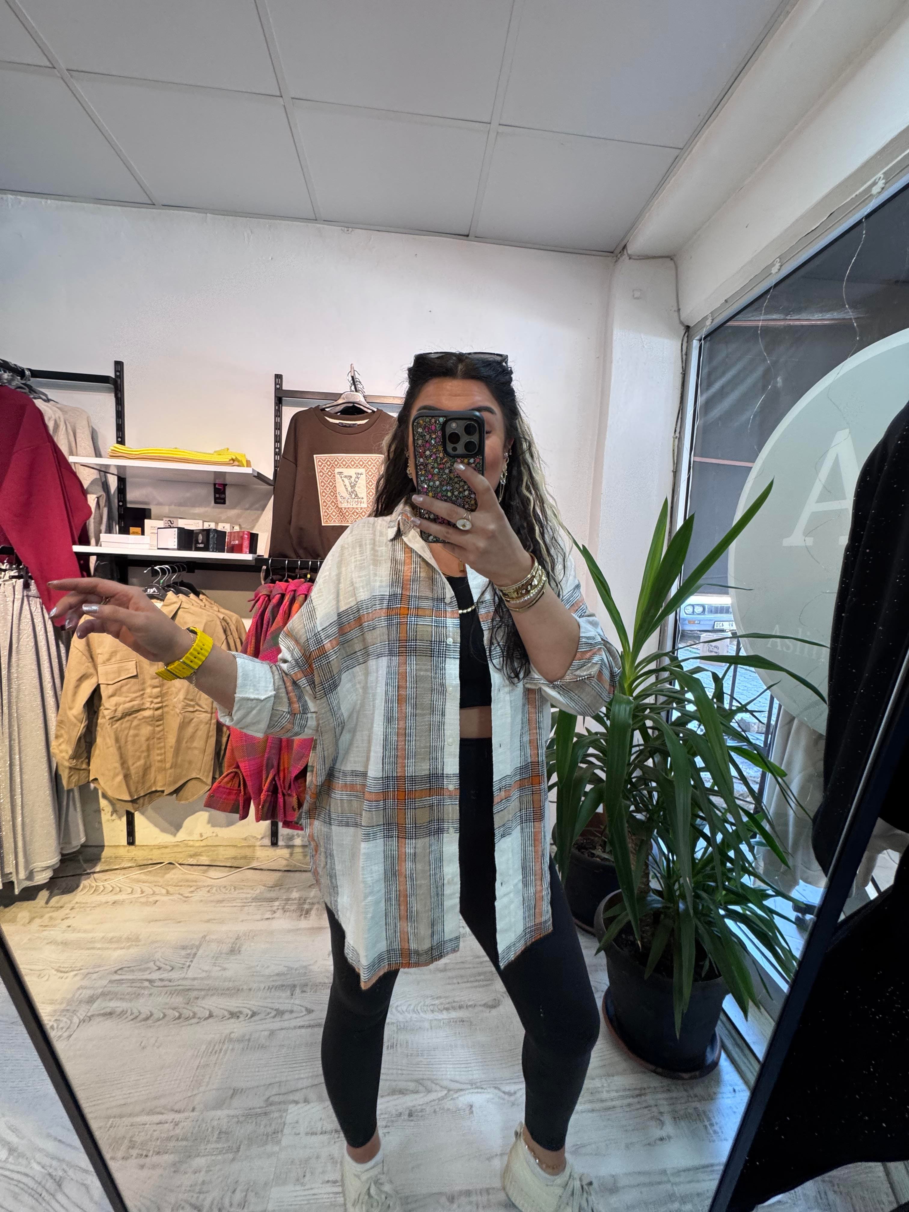 Turuncu Siyah Kareli Ekose Gömlek