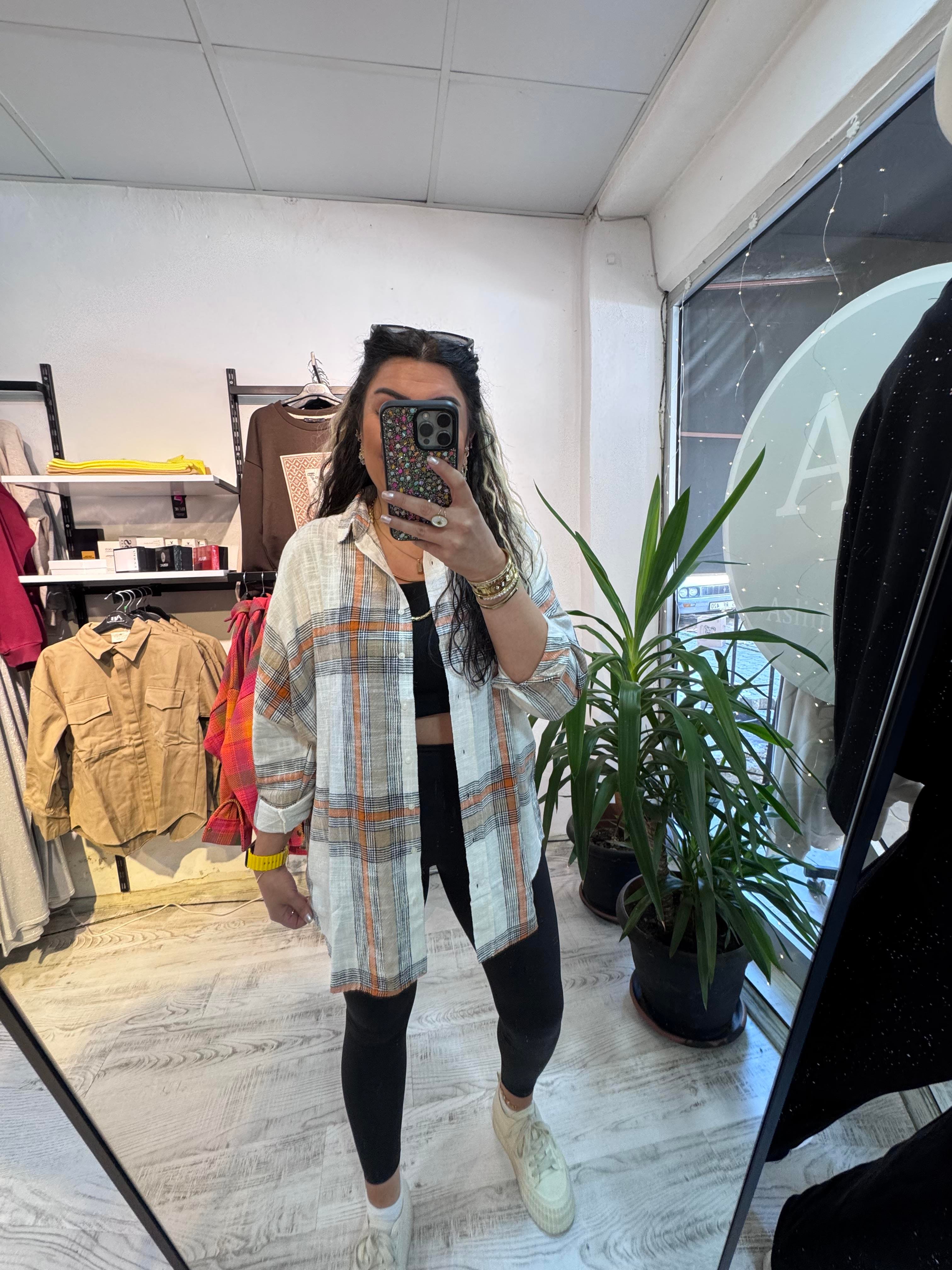 Turuncu Siyah Kareli Ekose Gömlek