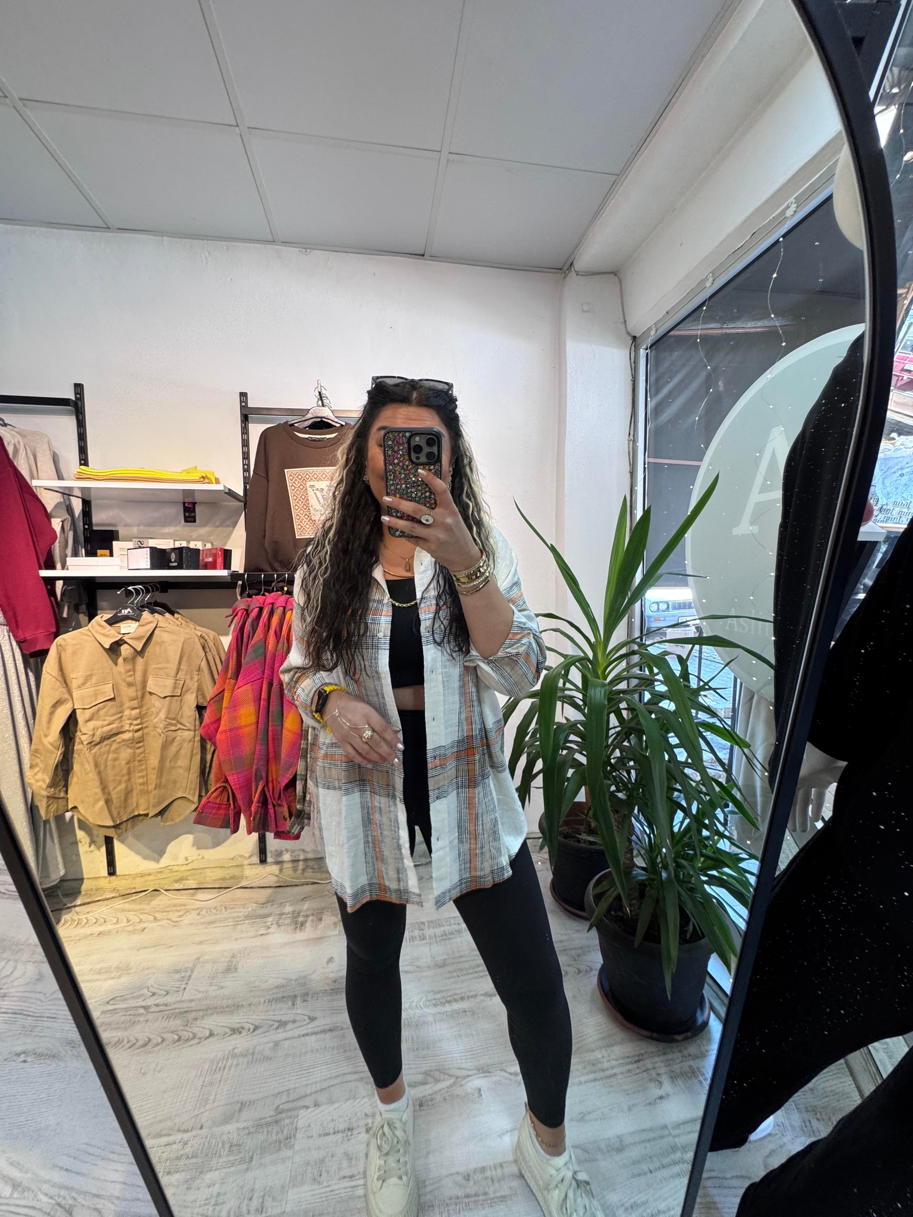 Turuncu Siyah Kareli Ekose Gömlek