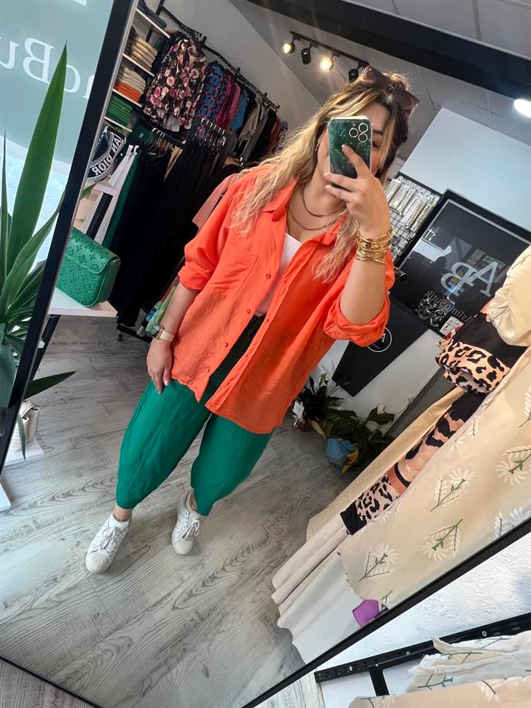 turuncu tensel kumaş gömlek