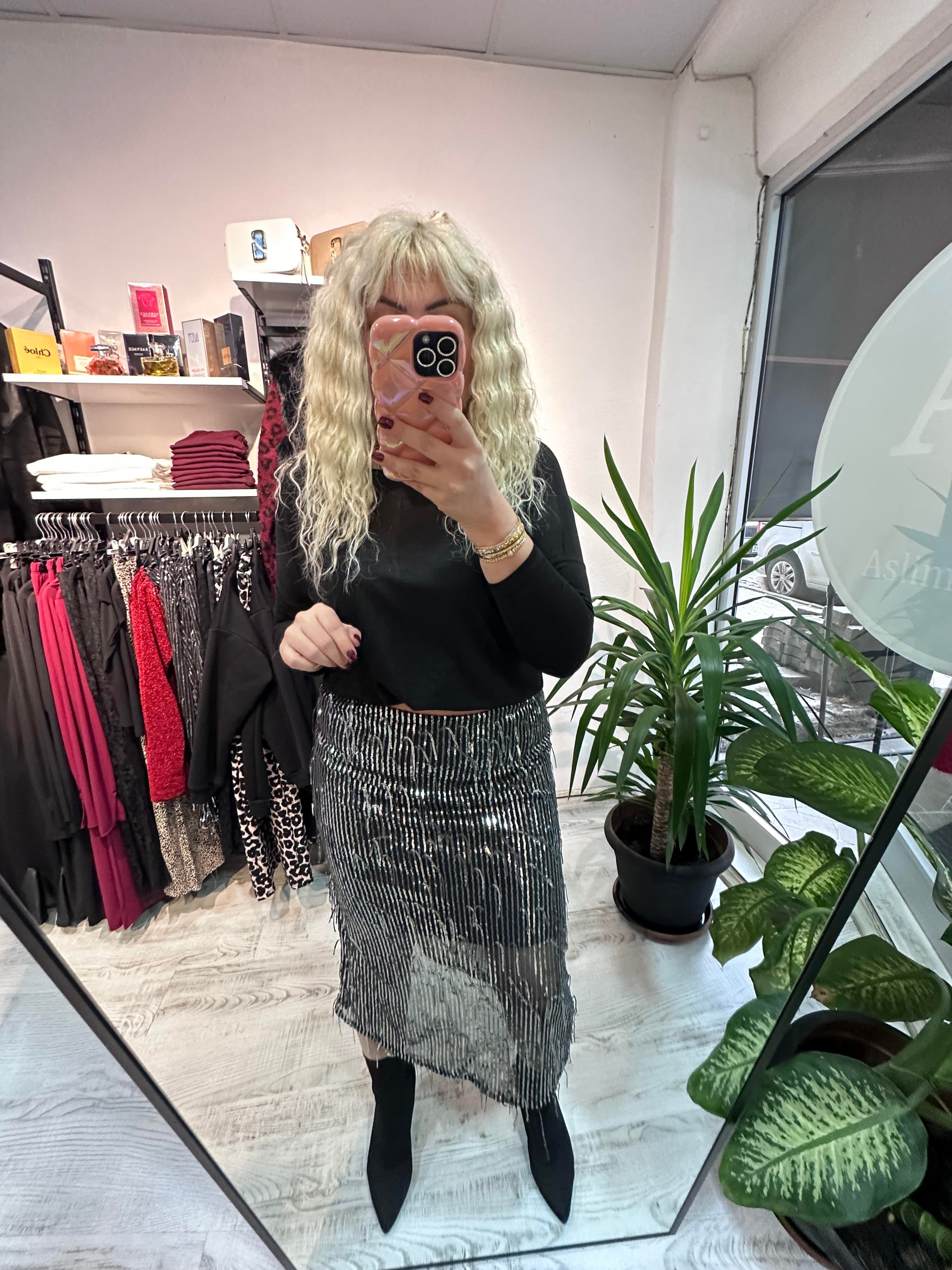 Tüy Pullu Payet Etek 