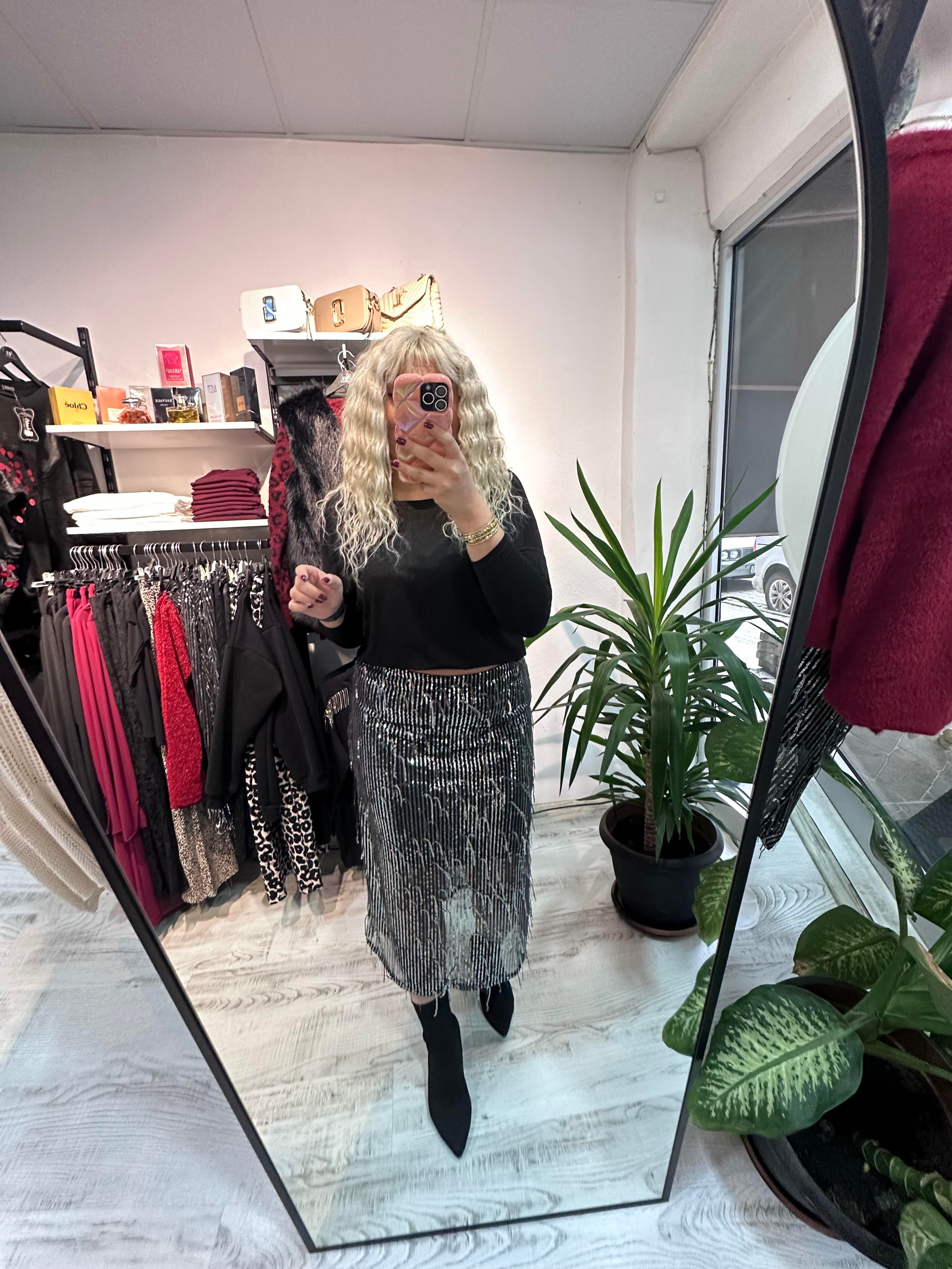 Tüy Pullu Payet Etek 