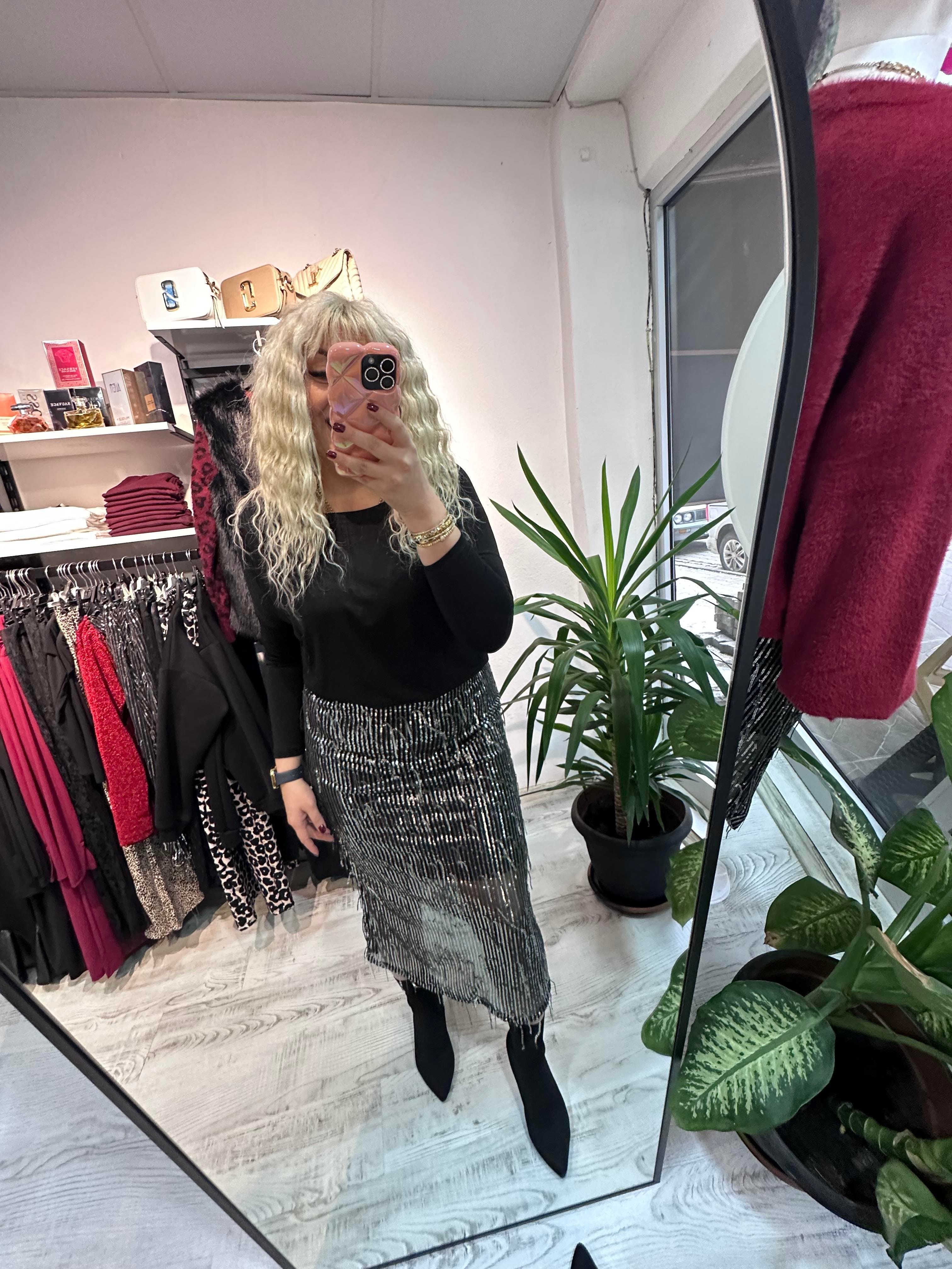 Tüy Pullu Payet Etek 