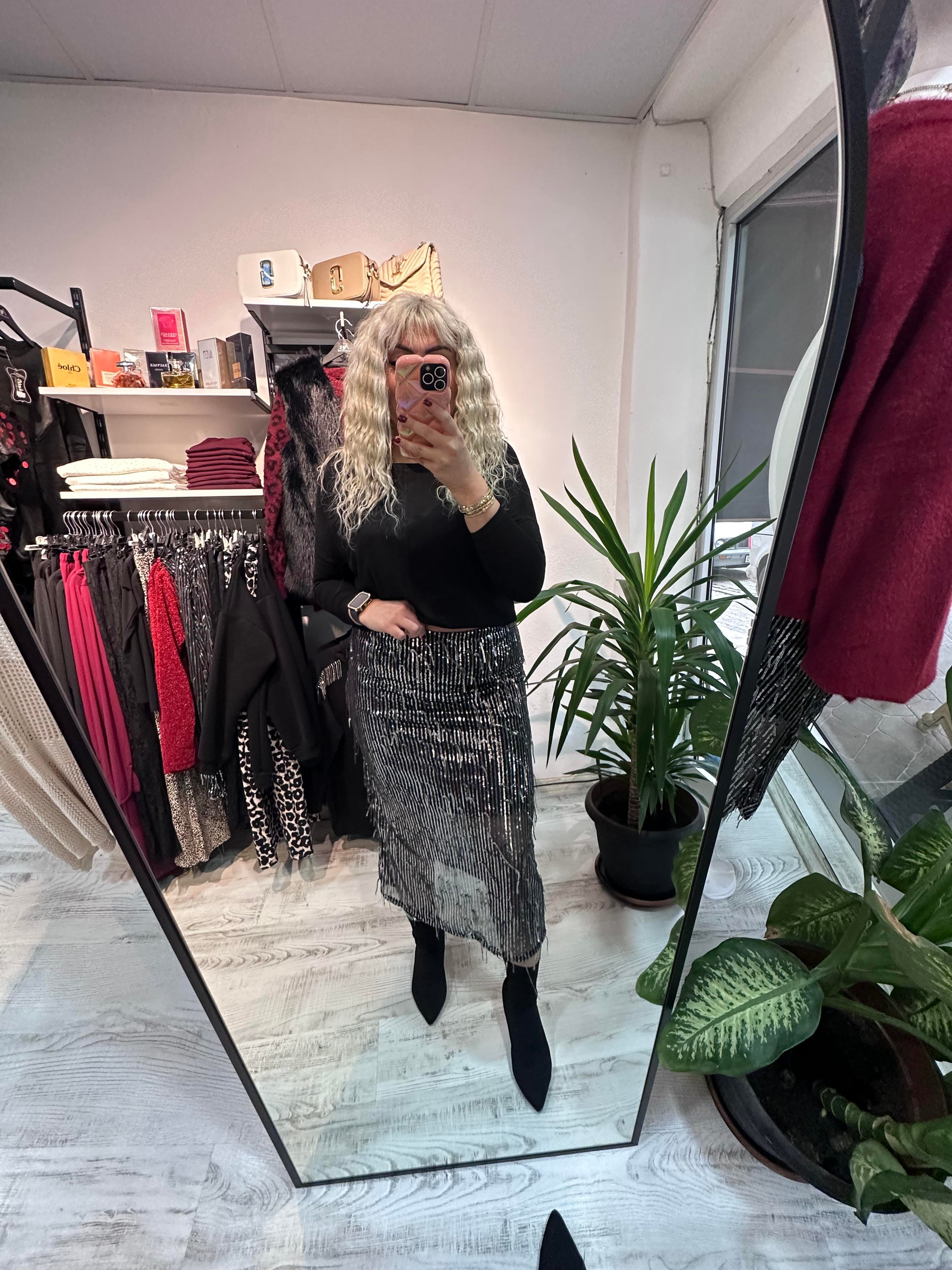 Tüy Pullu Payet Etek 