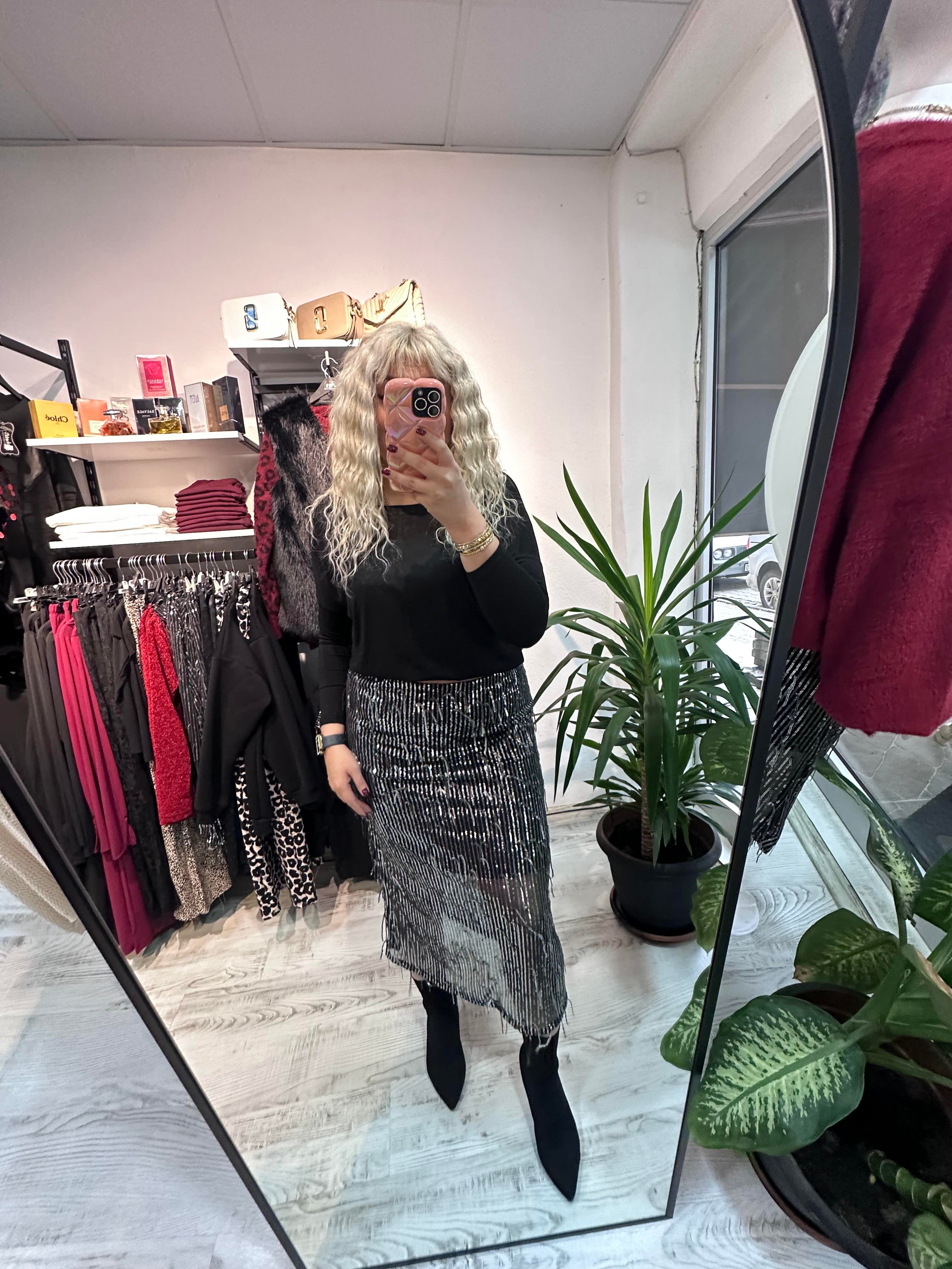 Tüy Pullu Payet Etek 