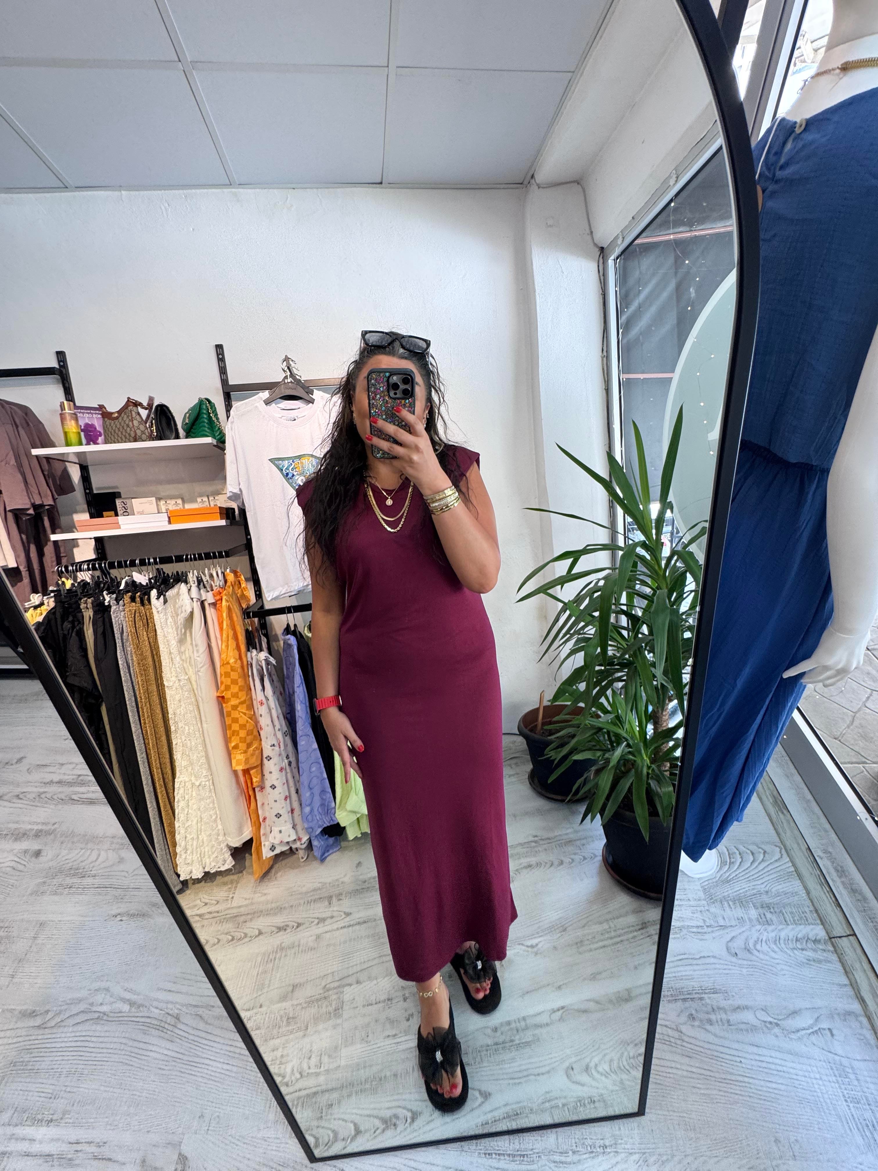 Vatkalı İthal Modal Kumaş Bordo Elbise