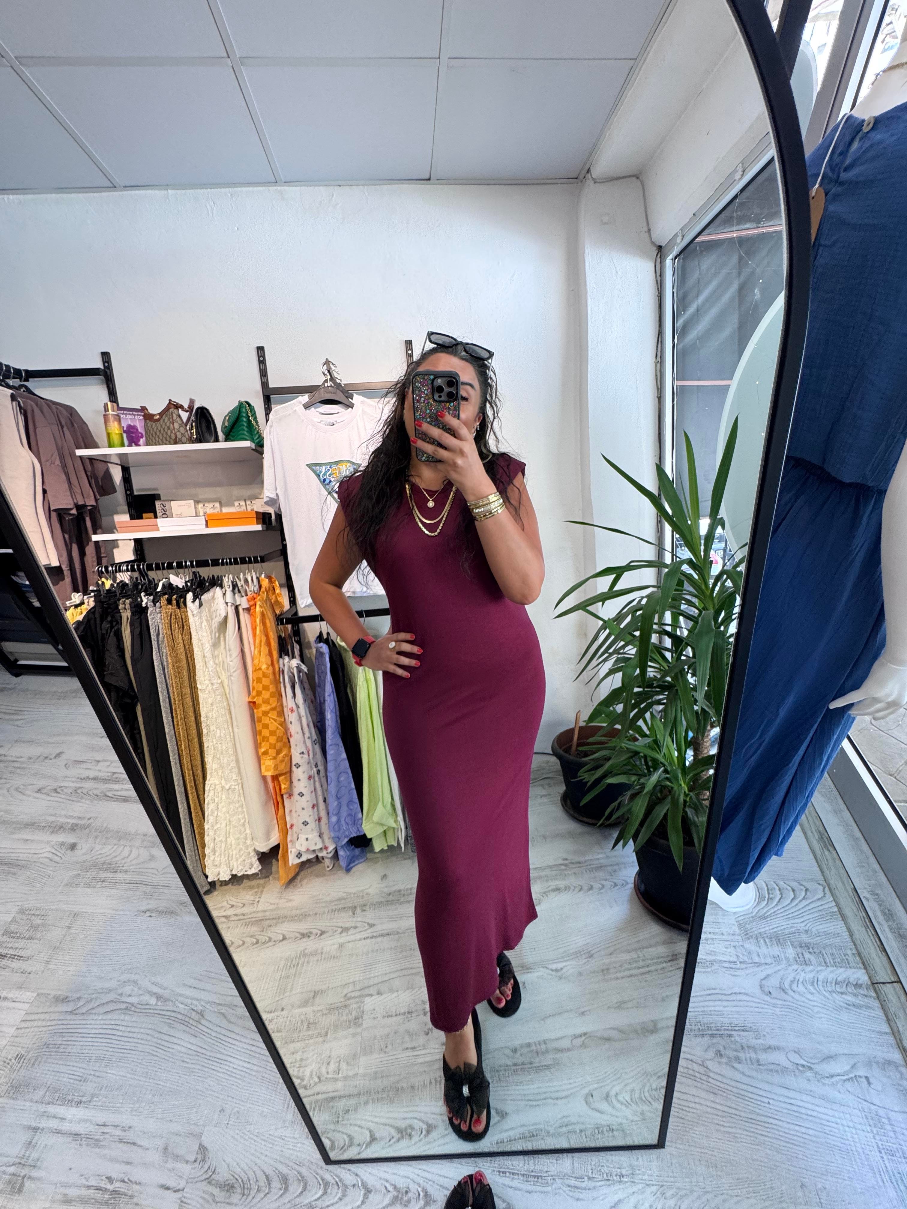 Vatkalı İthal Modal Kumaş Bordo Elbise