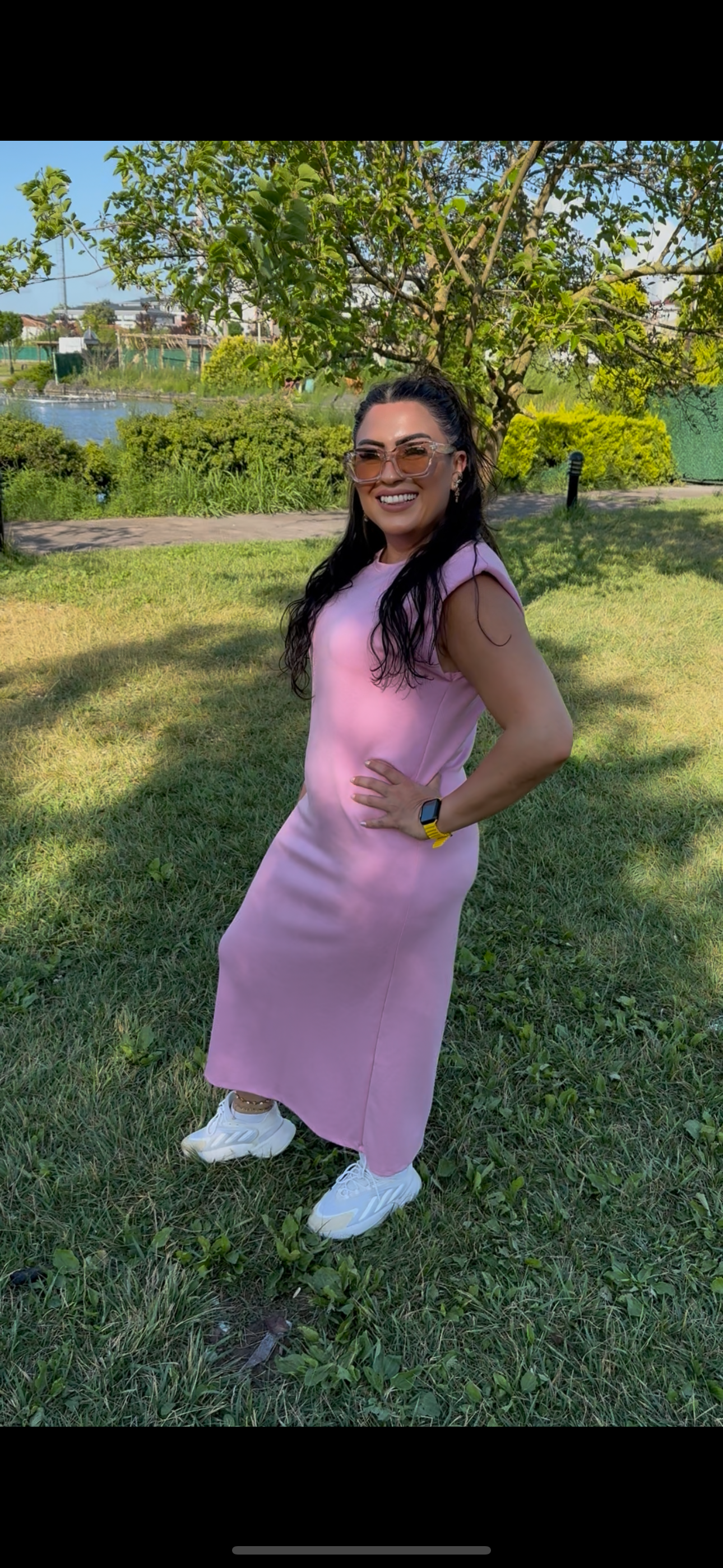 Vatkalı İthal Modal Kumaş Pembe Elbise