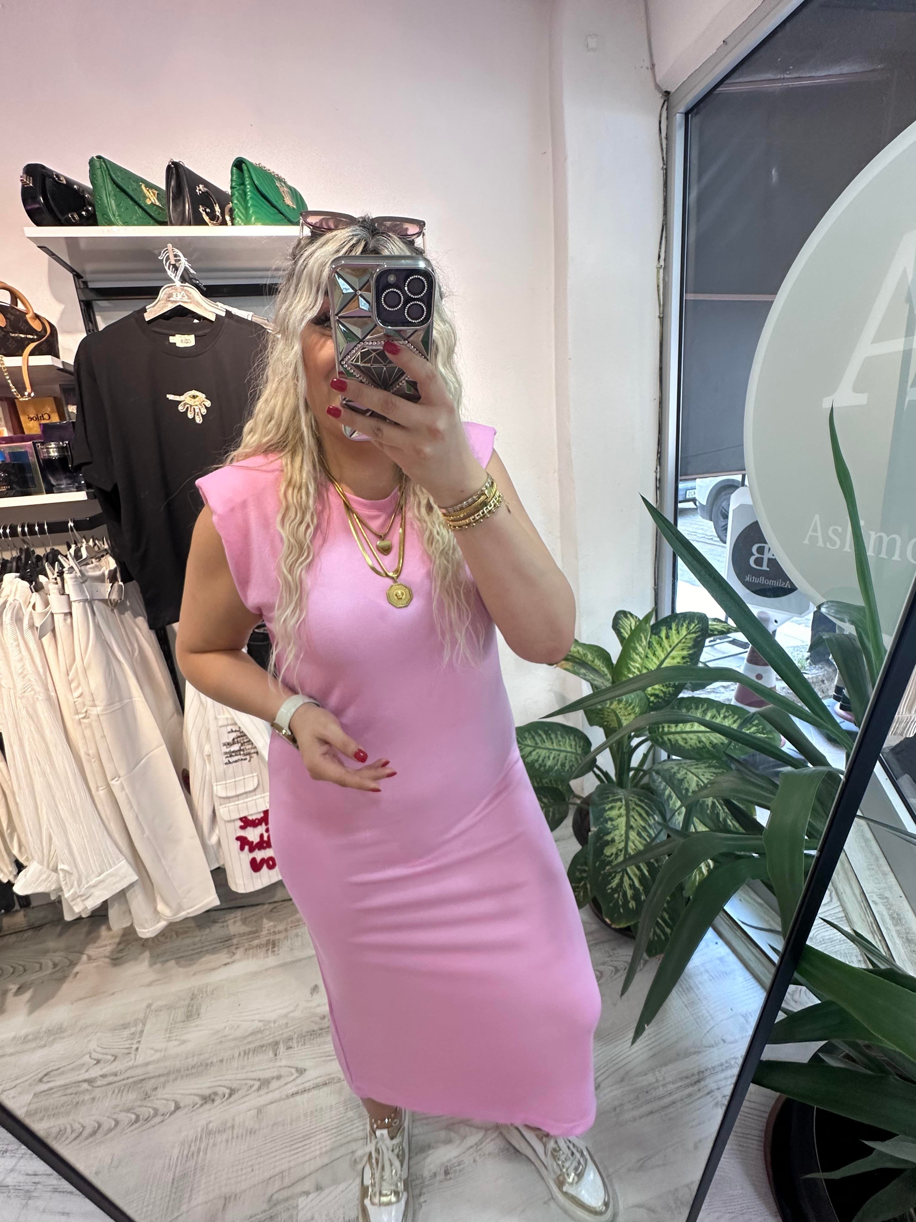 Vatkalı Pembe Elbise