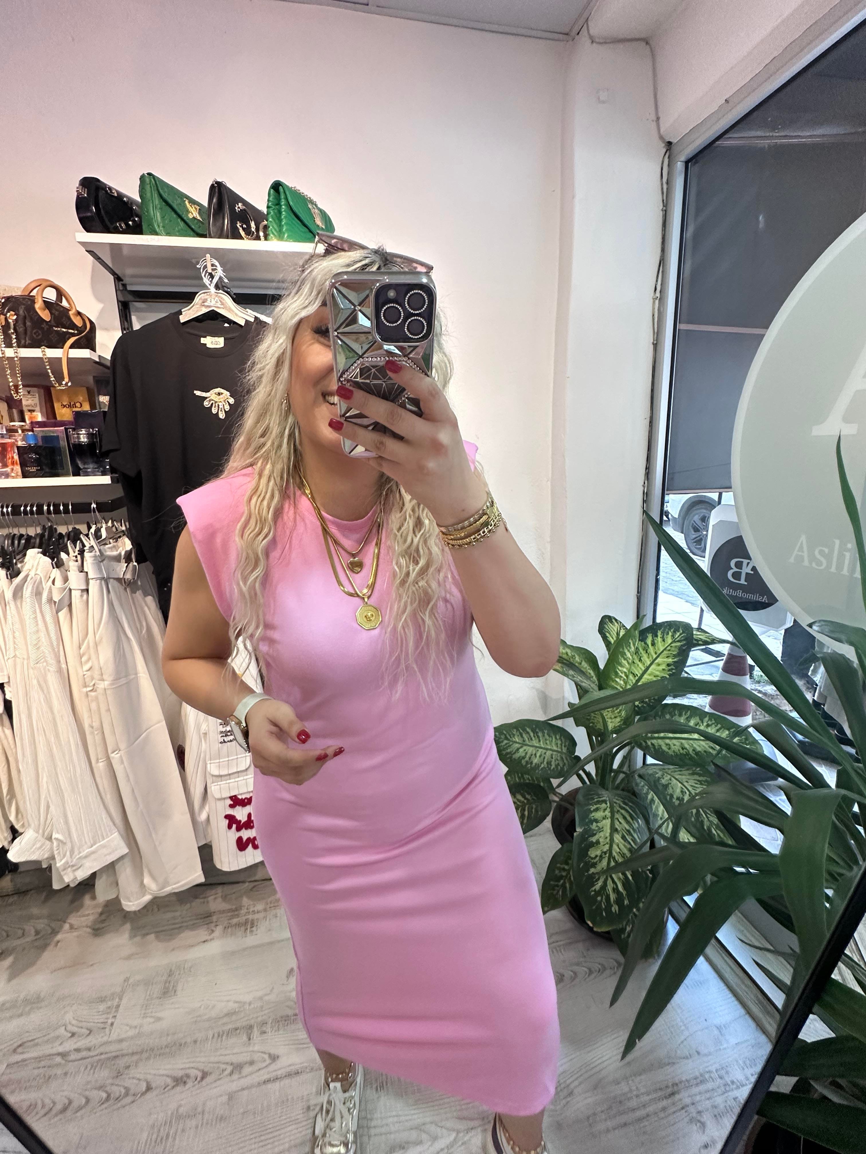 Vatkalı Pembe Elbise