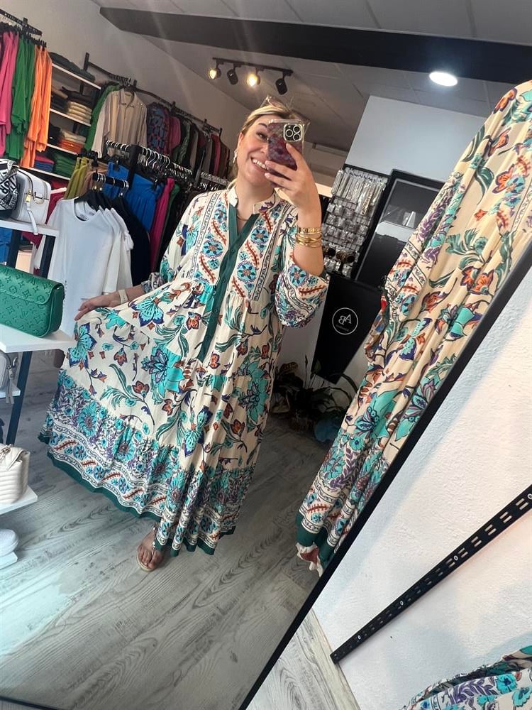 yeşil desenli oversize elbise