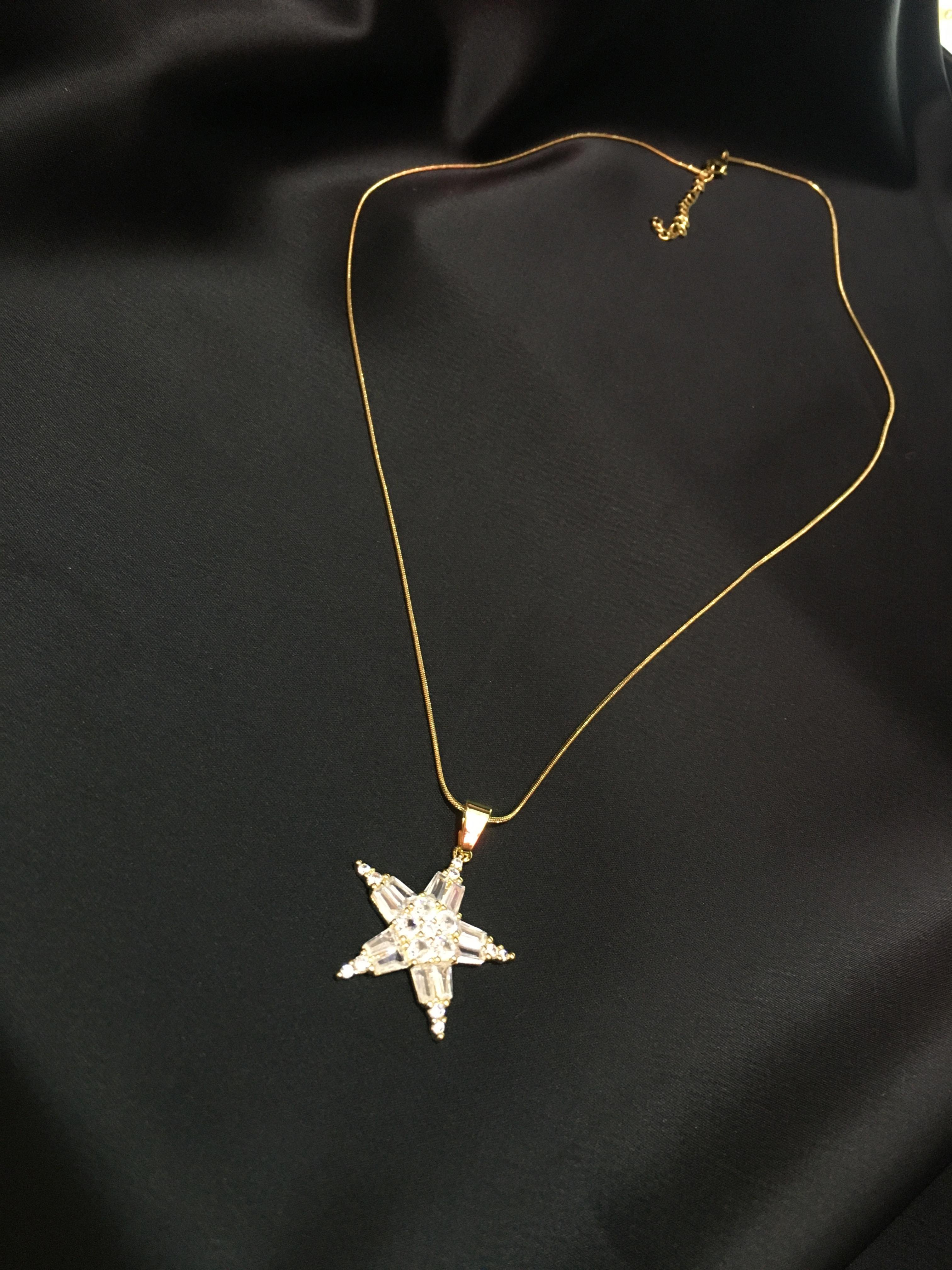 Yıldız Taşlı Çelik Gold Kolye