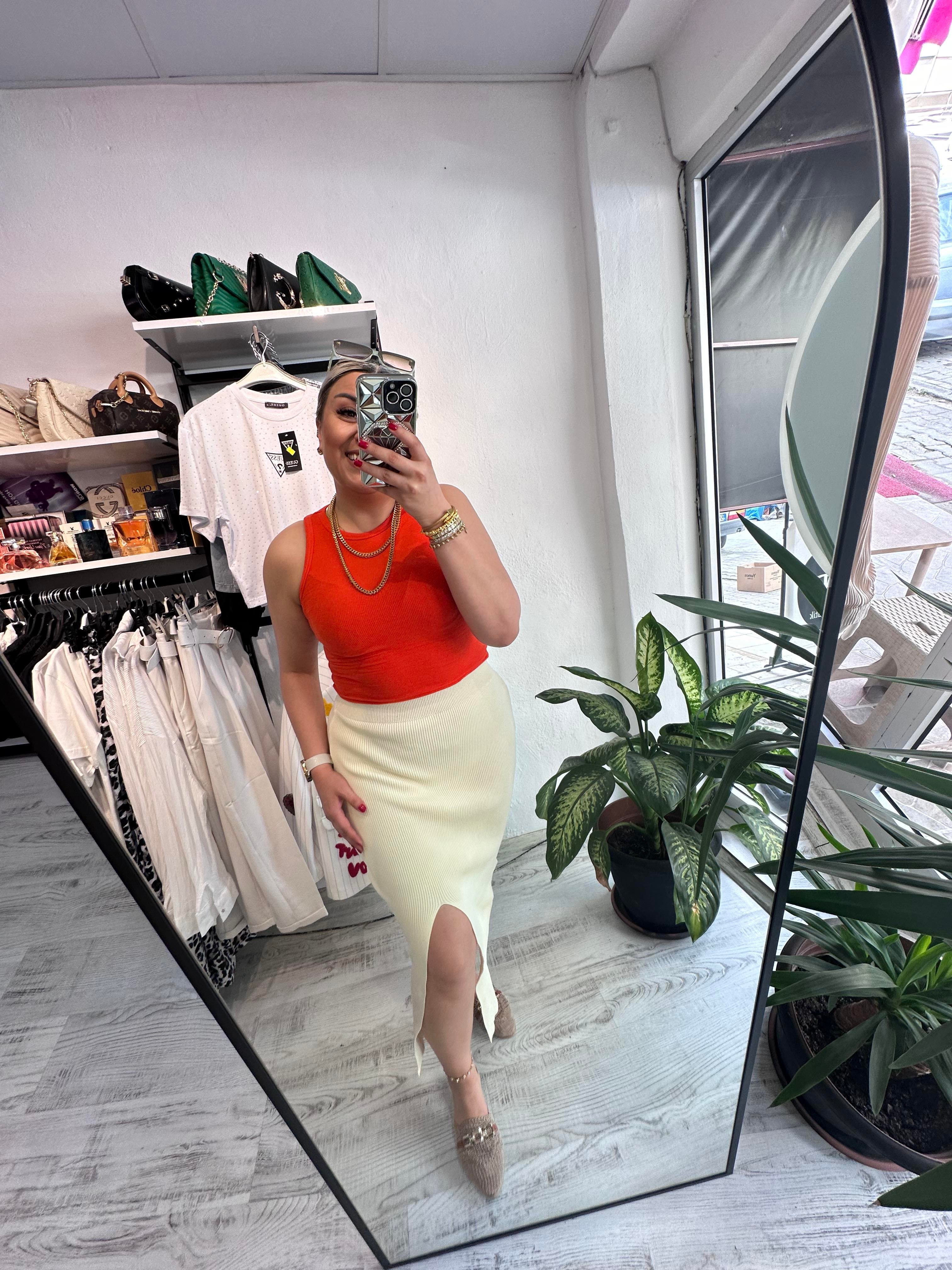 Yırtmaçlı Taş Merserize Etek