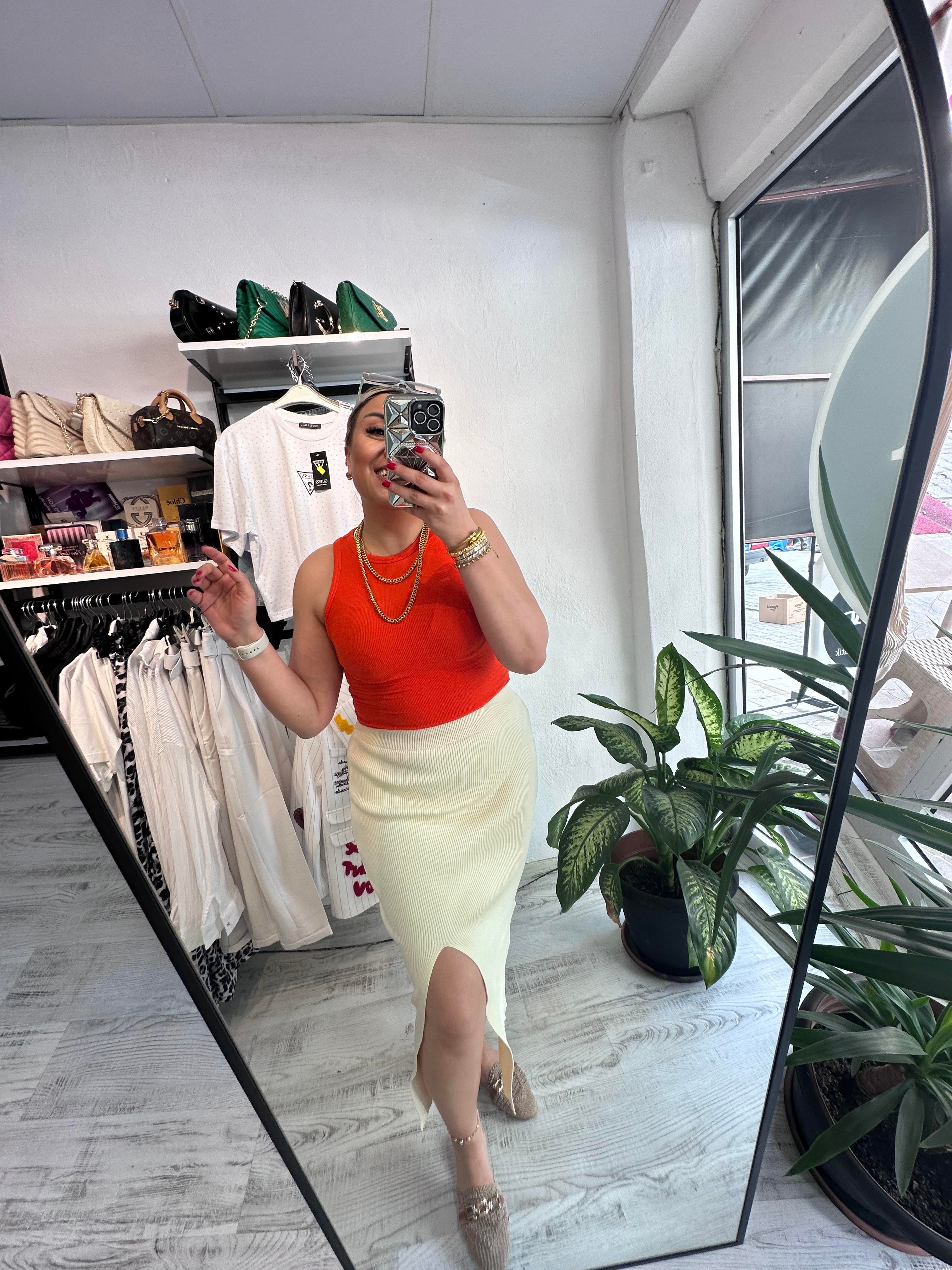 Yırtmaçlı Taş Merserize Etek