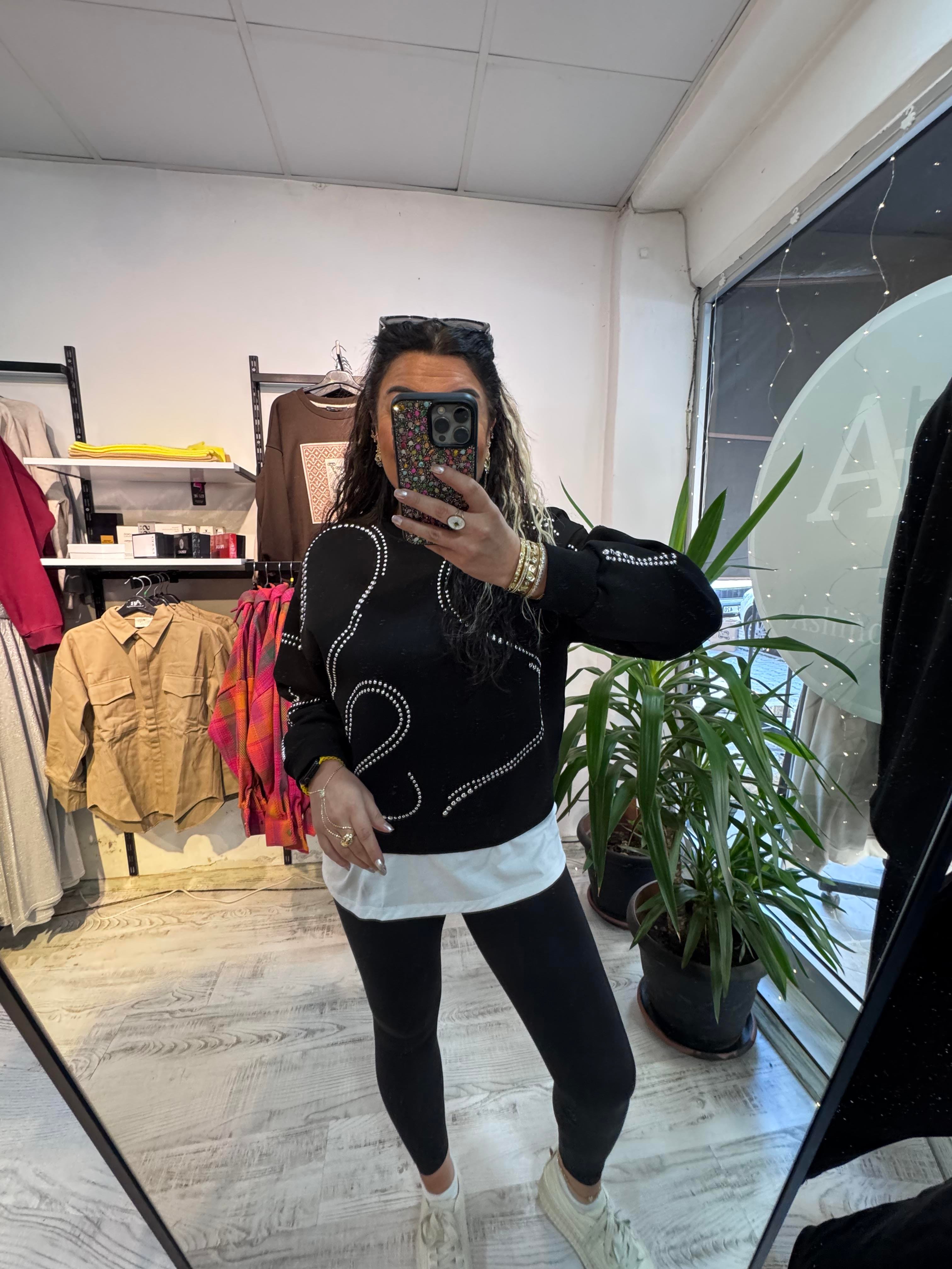 Zımba Detaylı Marka Model Siyah Sweat