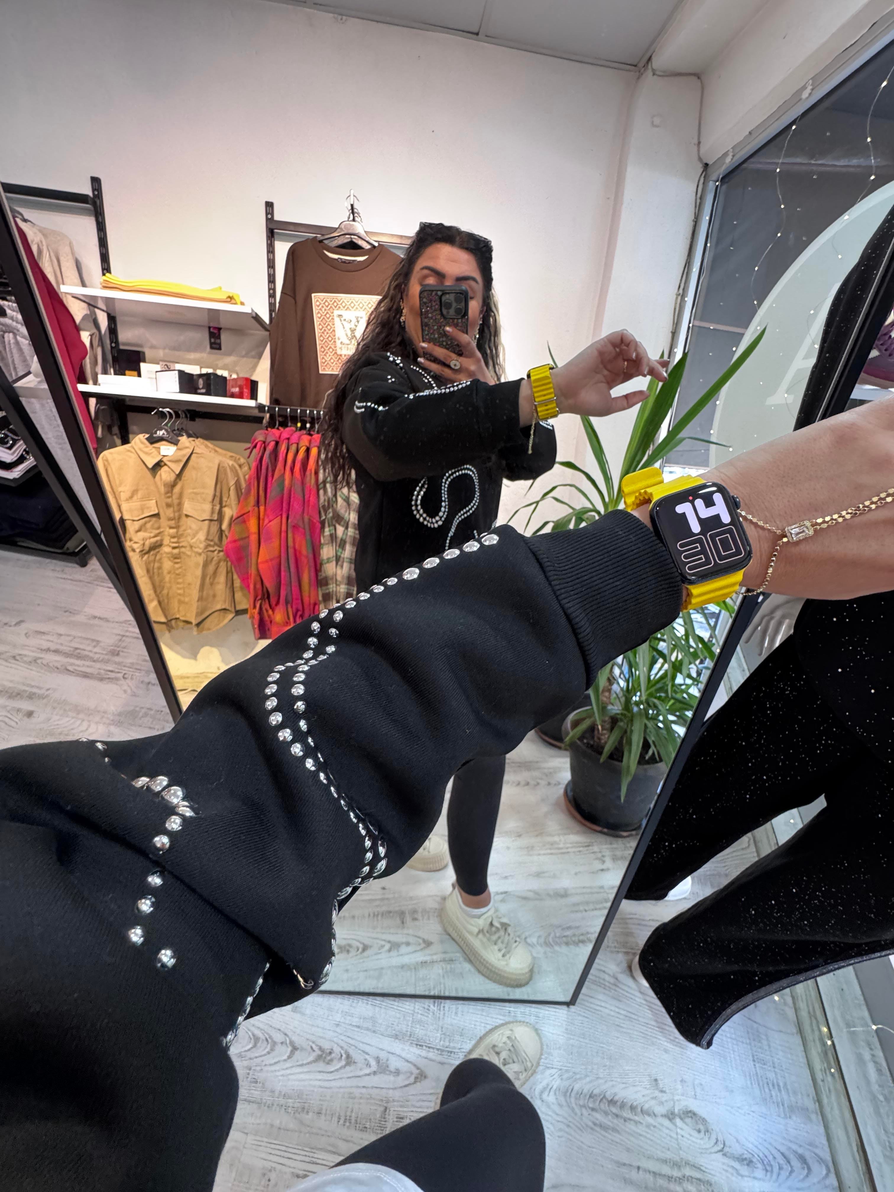 Zımba Detaylı Marka Model Siyah Sweat