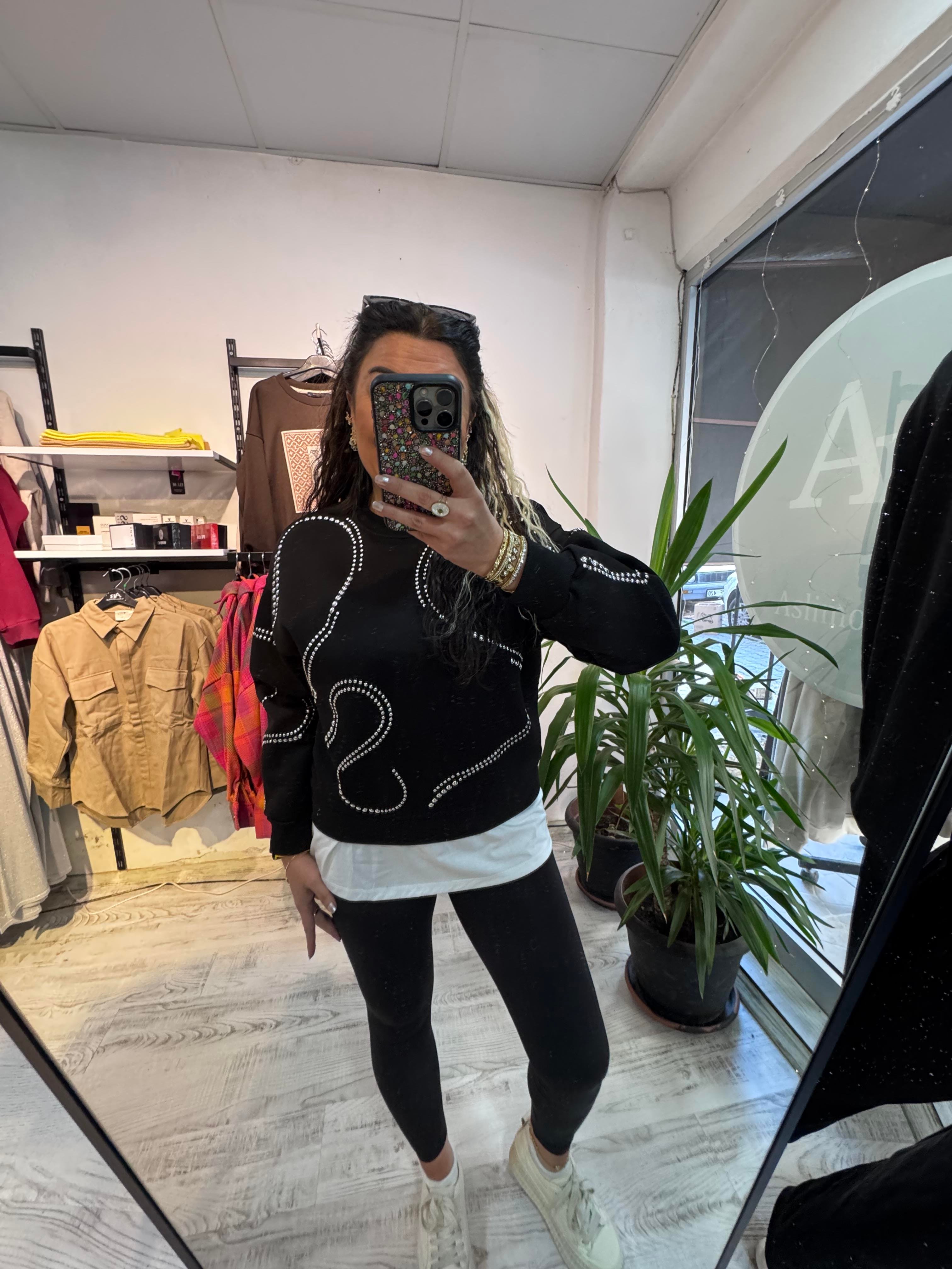 Zımba Detaylı Marka Model Siyah Sweat