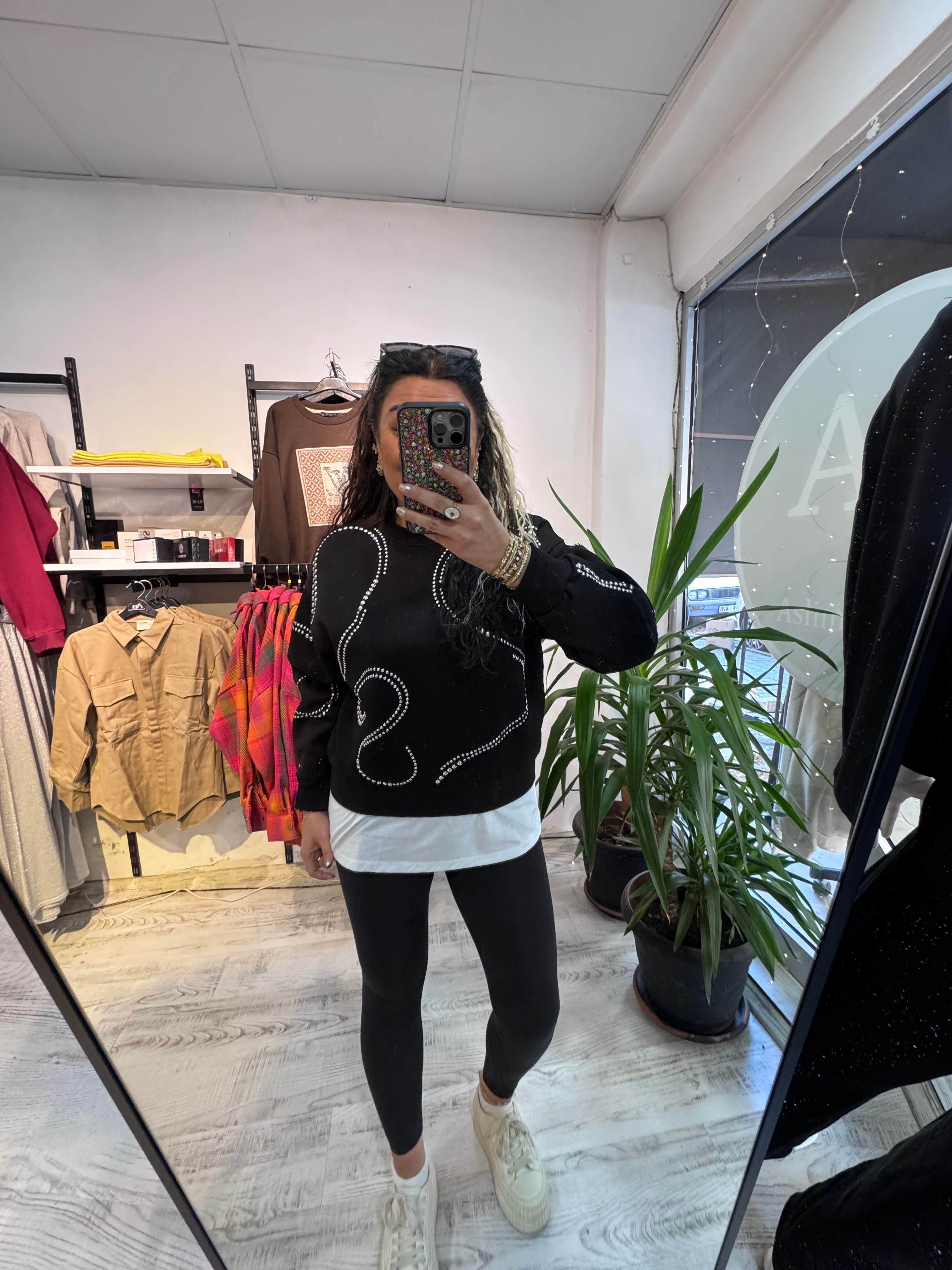 Zımba Detaylı Marka Model Siyah Sweat