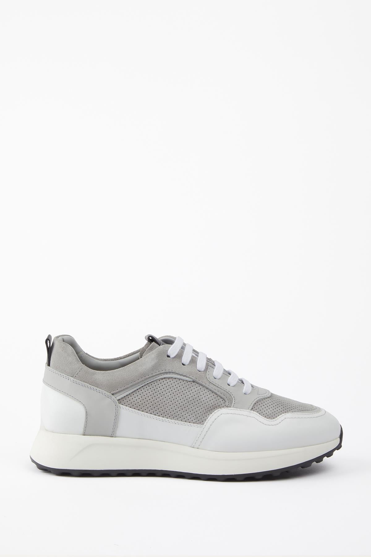 GENOVA Hakiki Deri Beyaz Soft Gri Süet Eva Hazır Taban Sneaker