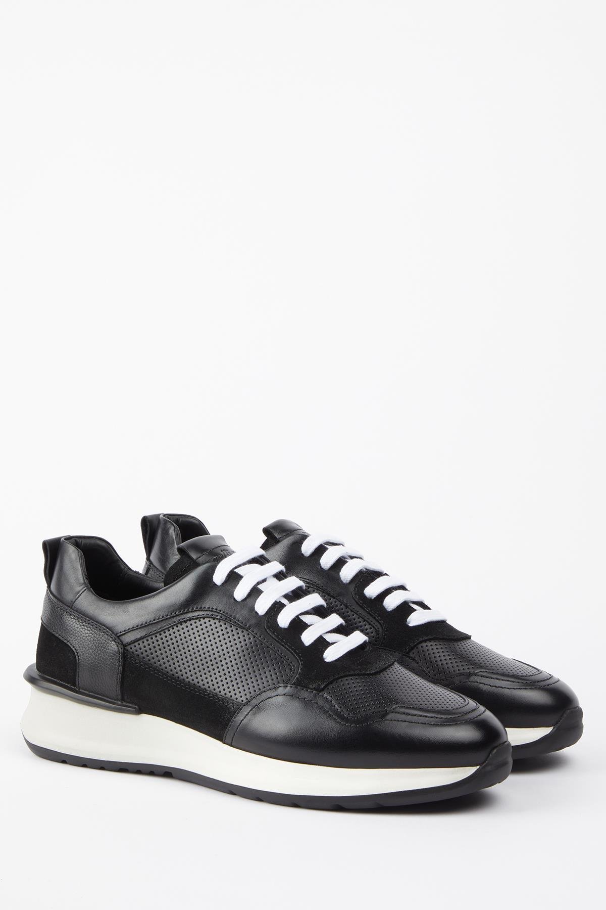 GENOVA Hakiki Deri Siyah Soft Floter Eva Hazır Taban Sneaker