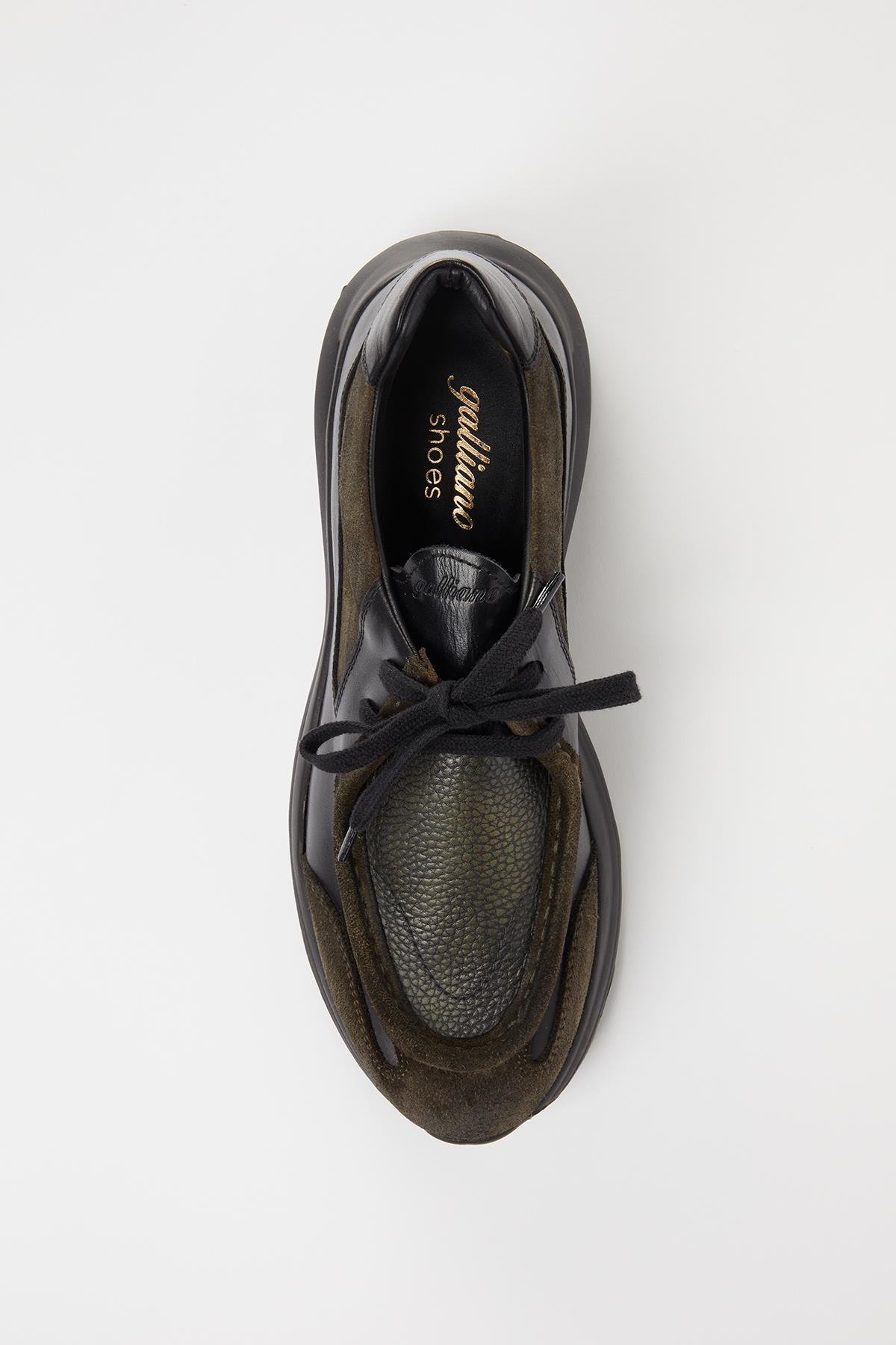 LUCCA Hakiki Deri Haki Süet Siyah Soft Eva Hazır Taban Sneaker