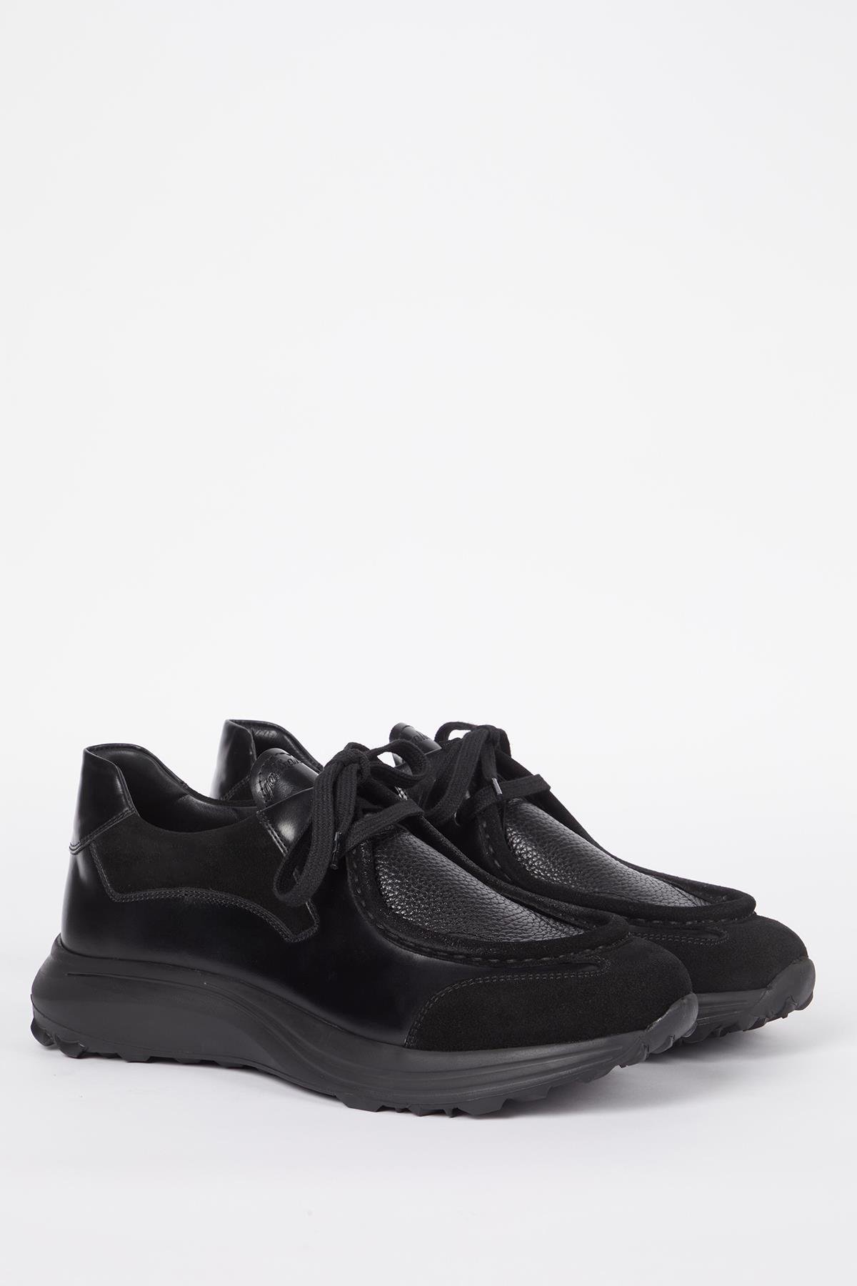LUCCA Hakiki Deri Siyah Süet Siyah Antik Eva Hazır Taban Sneaker