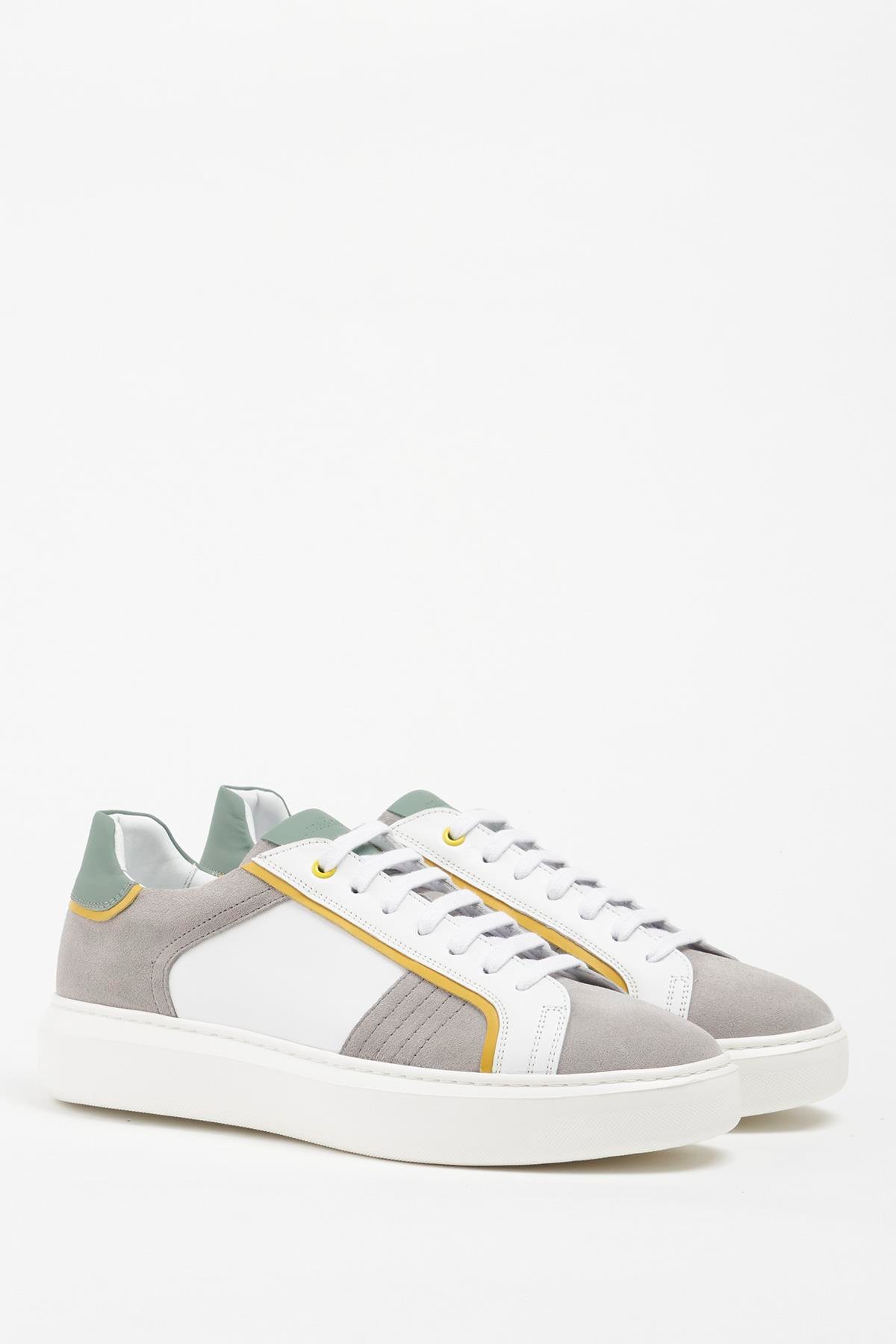 SALAMANCA Hakiki Deri Beyaz Soft Gri Süet Erkek Sneaker Eva Hazır Taban Ayakkabı