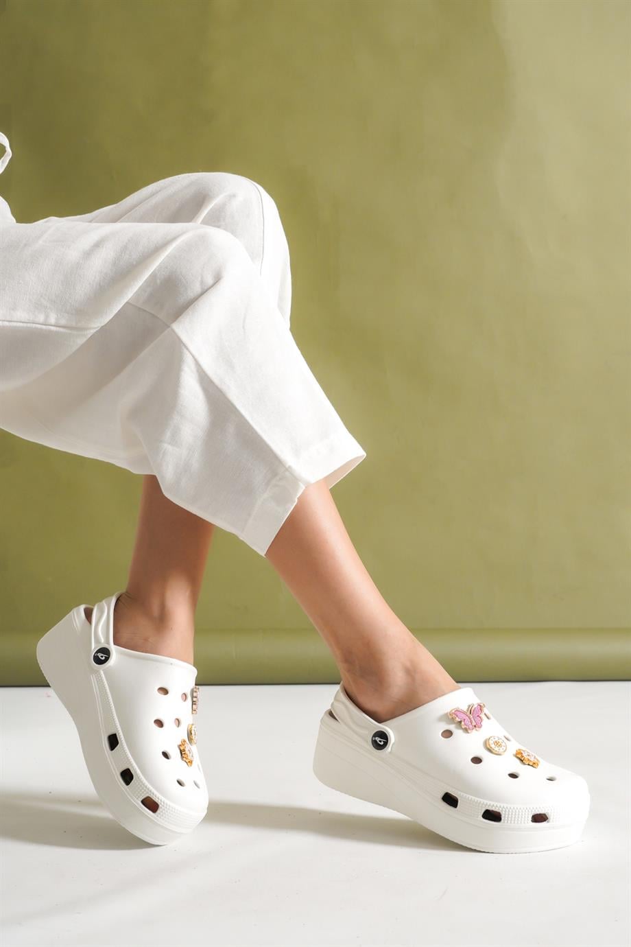 Allis Crocs Beyaz Kadın Kalın Tabanlı Terlik