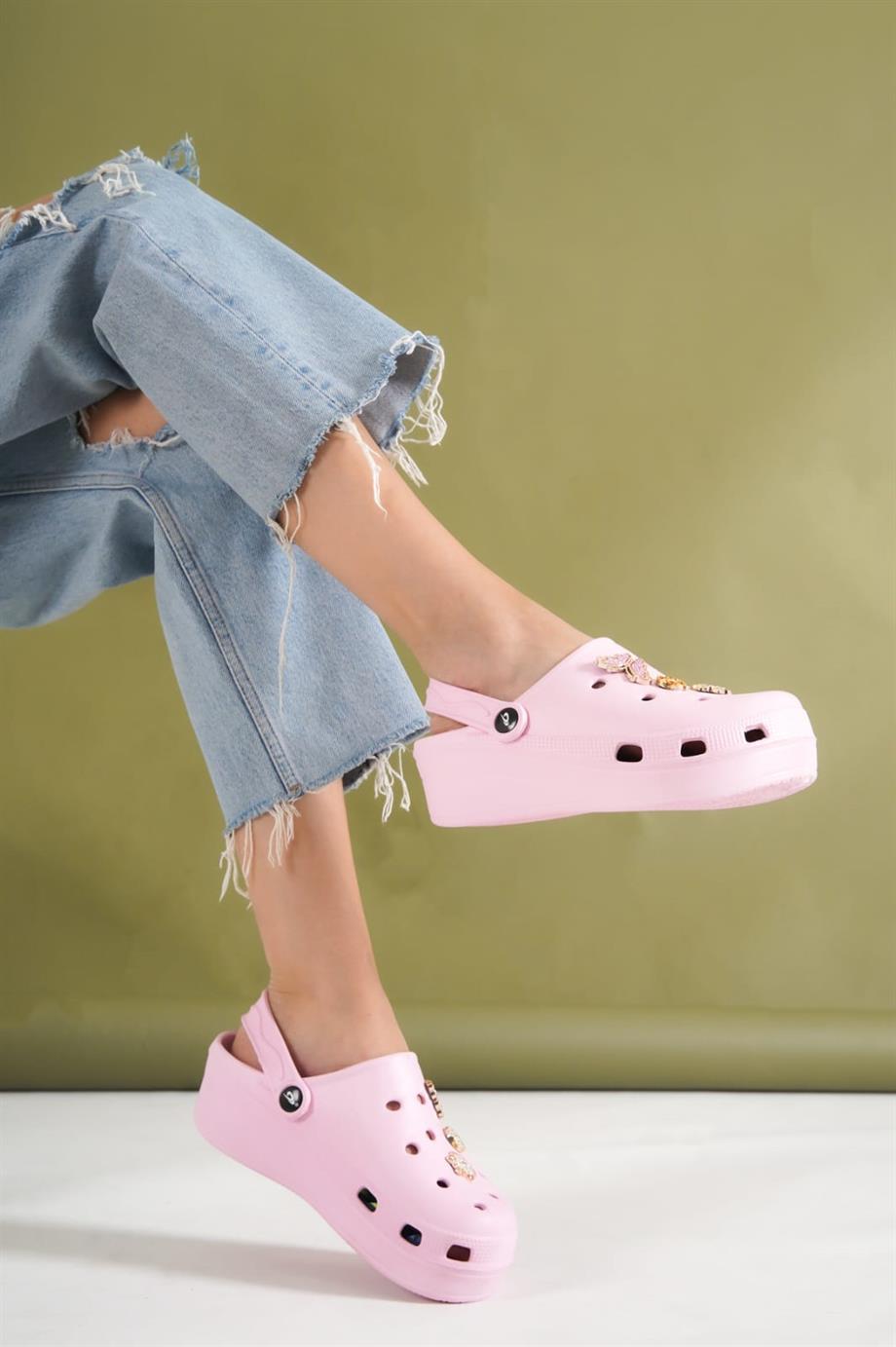Allis Crocs Pembe Kadın Kalın Tabanlı Terlik